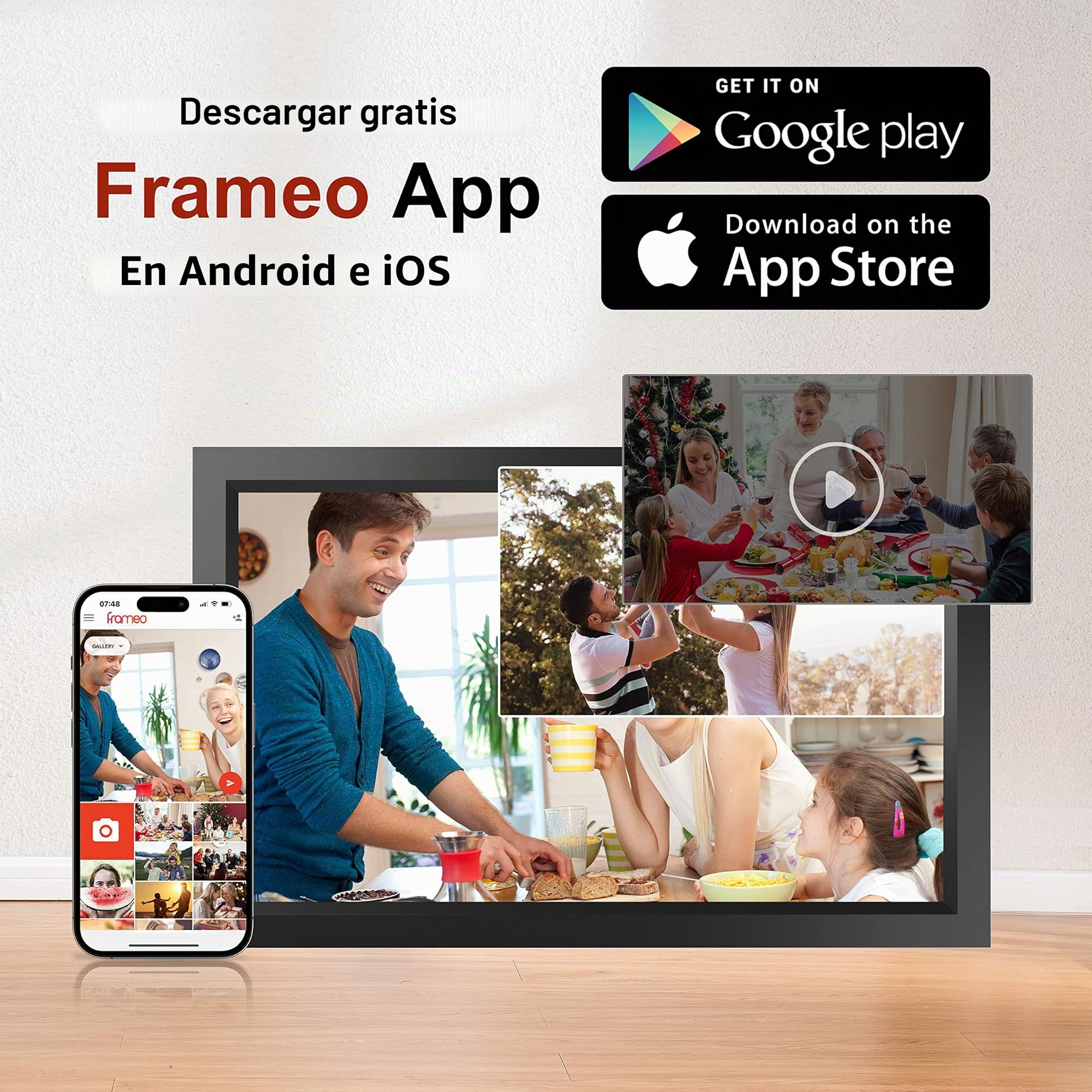 Frameo Marco de Fotos Digital WiFi de 15,6 Pulgadas, 32GB de Memoria táctil, Marco de Fotos Inteligente en la Nube, fácil instalación, Giro automático, Regalo para Amigos y Familiares