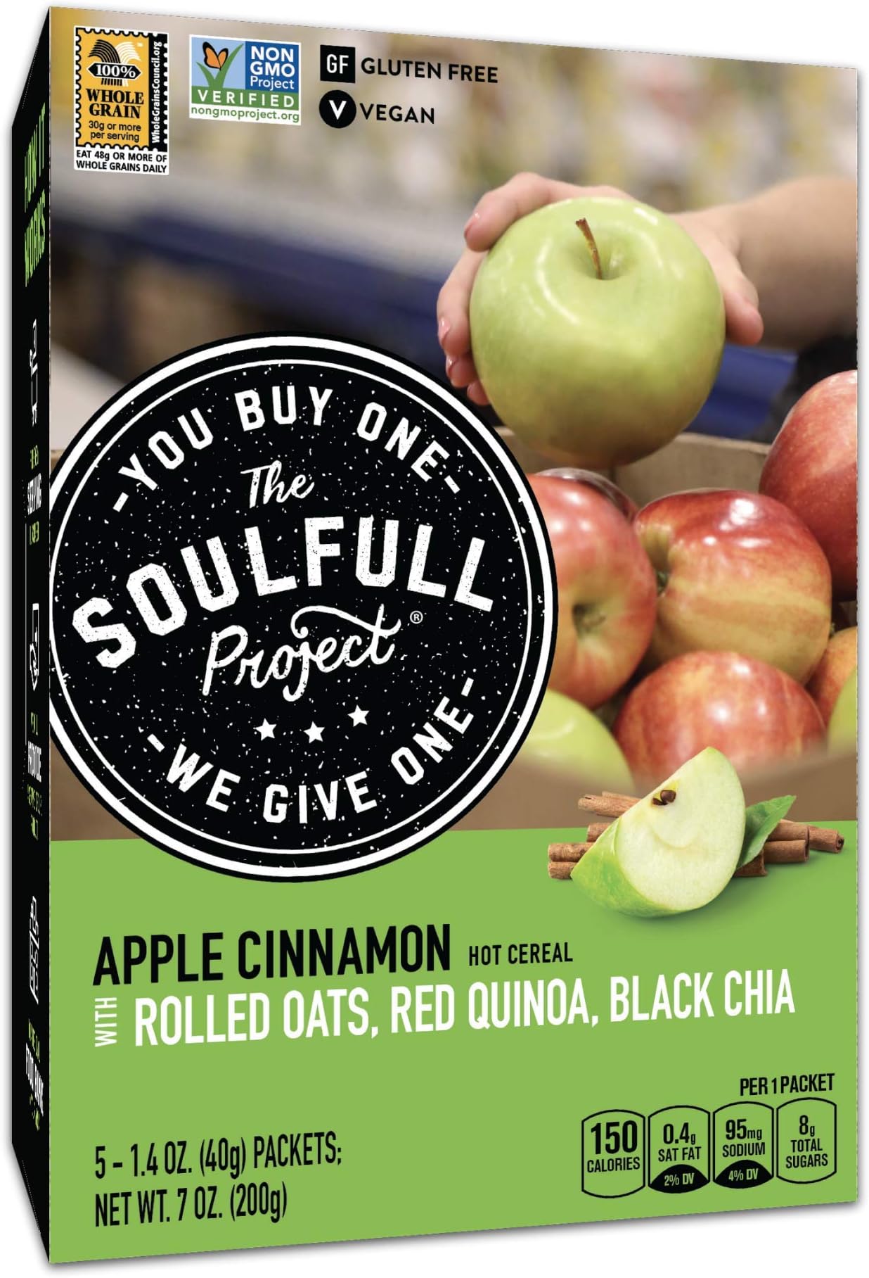 The Soulfull Project Instant Oatmeal Packets, Apple Cinnamon Multigrain, 5 Individual Servings , Non GMO, Gluten Free, Vegan, Apple Cinnamon Multigrain, 1.4 Oz(Pack Of 6)