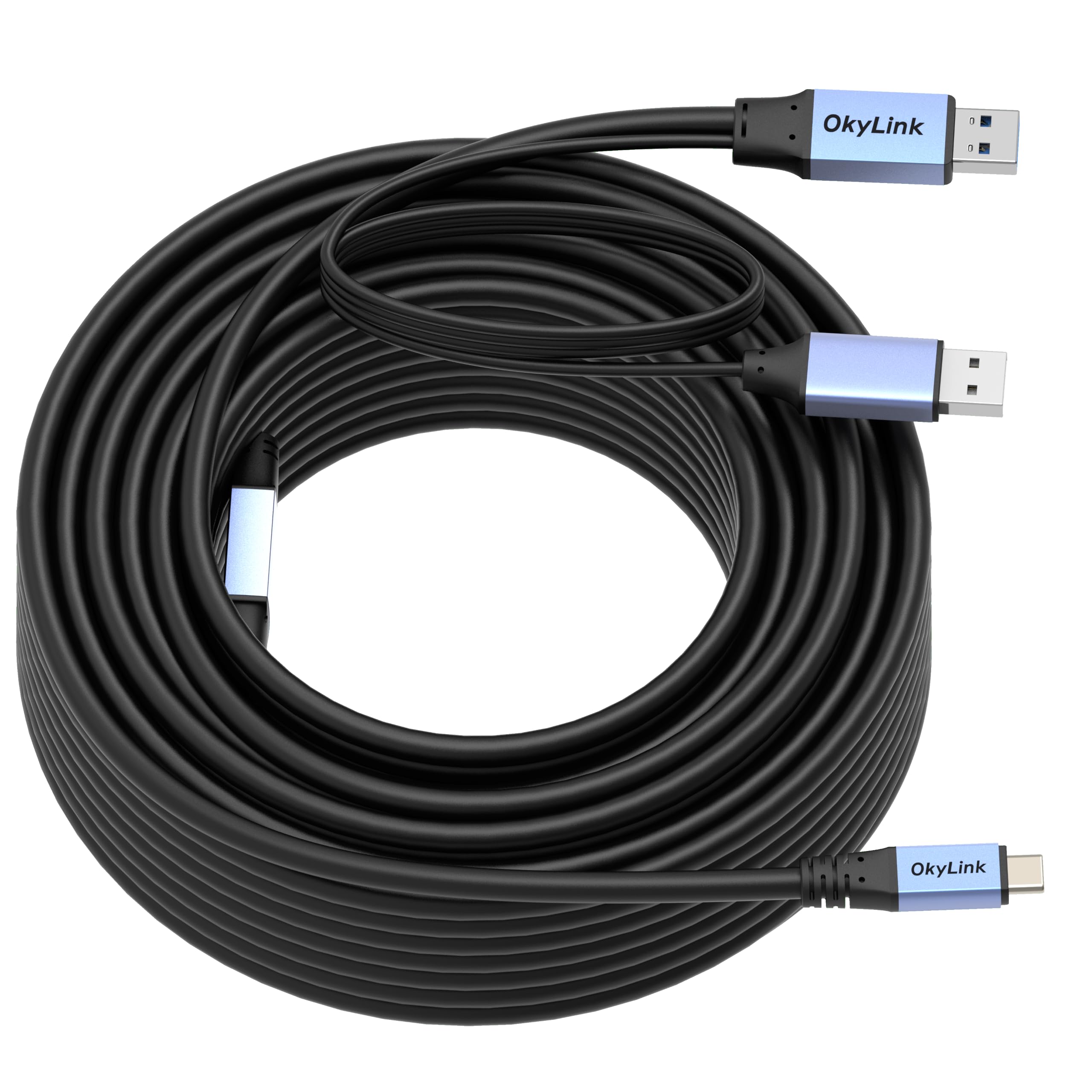 OkyLink Cable USB 3.0/3.2 Gen1 USB a USB C, macho a macho, cable de transferencia de datos, doble función de 5 Gbps con chip, apto para cámaras e impresoras. (5 Gbps, gris, 20 m)