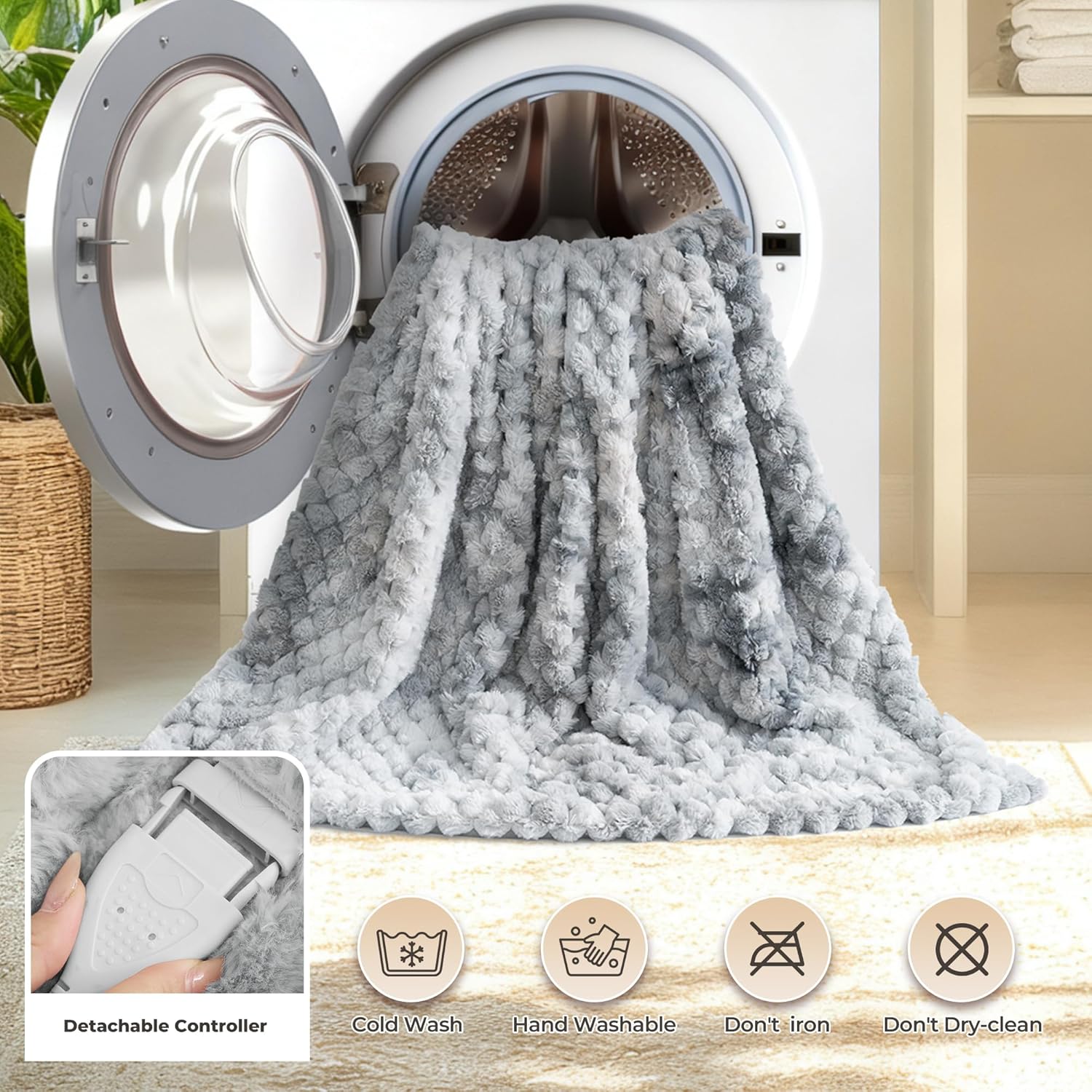 Heated Blanket Electric Throw 50"x60", Faux Rabbit Fur Electric Blanket, Tie Dye Soft Flannel Heating Blanket for Couch, 6 Heat Settings, 1-4H Timer, Machine Washable, Gift, Blue - Image 7