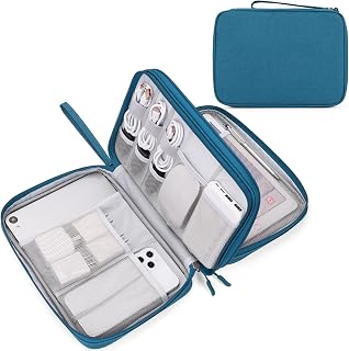 FYY Electronic Organizer, Travel Tech Pouch Bag, Extra Large, Dark Green | Wrist Strap, Waterproof, Double Layers Electronics Travel Case for iPad, Cord, Laptop Charger, Daily and Business Trips Use