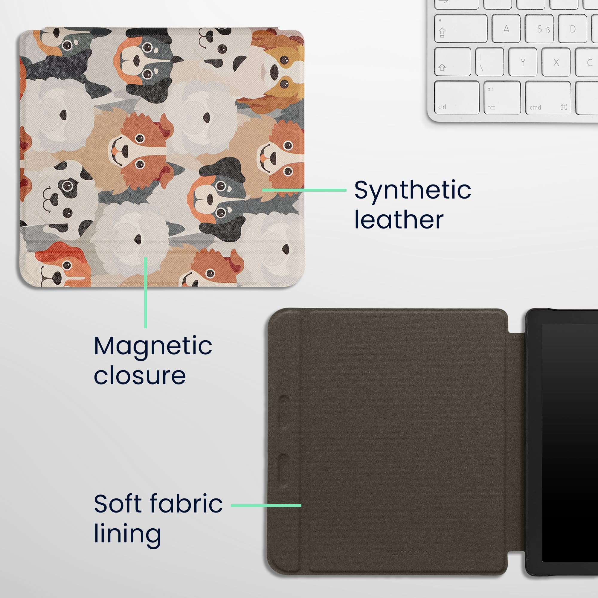 kwmobile Cover for Kobo Libra 2 Case - eReader Cover with auto sleep funktion - Dogs with White/Light Brown/Grey — view 5