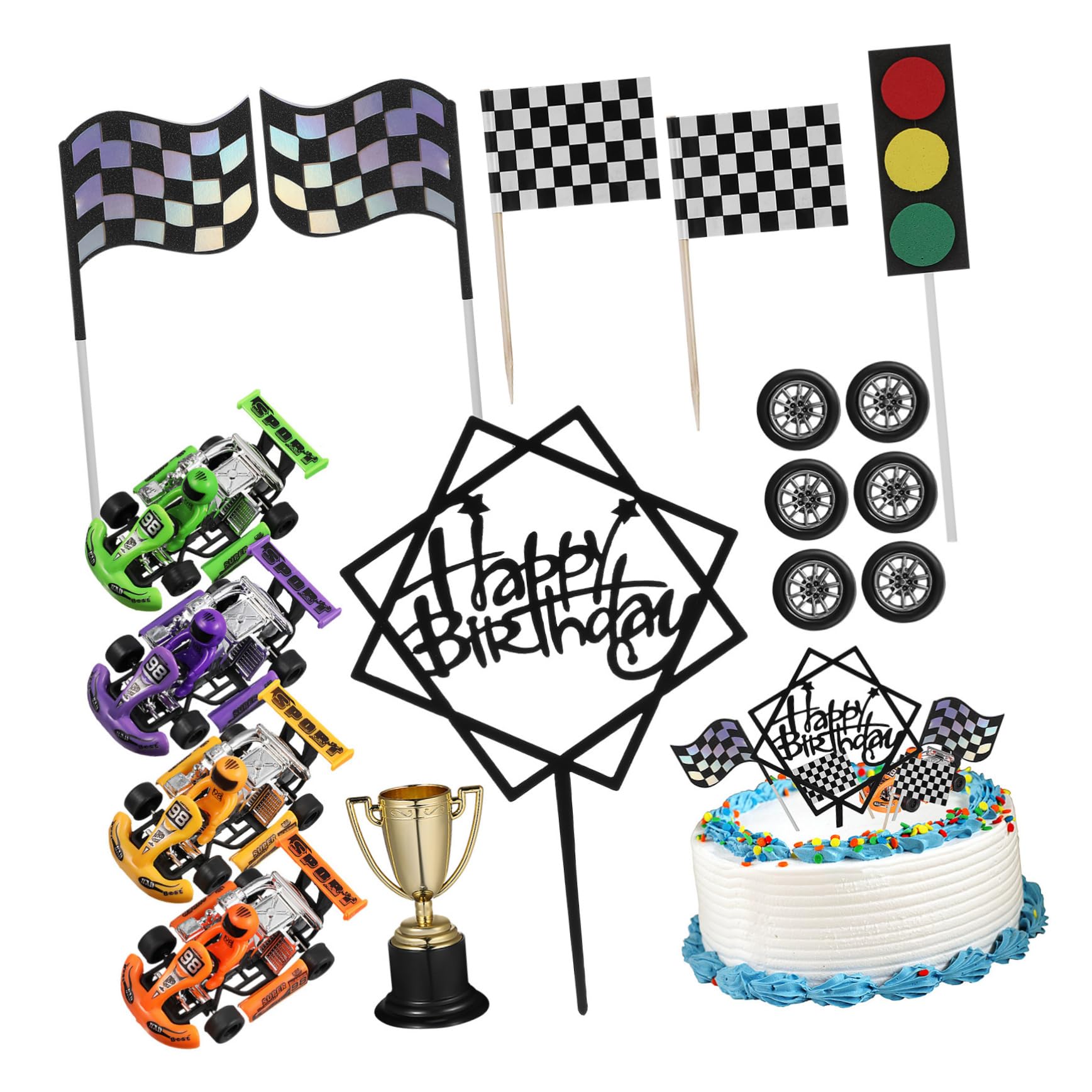 Decorazioni Torta Auto 23 Pezzi Carta per Compleanno Bambini