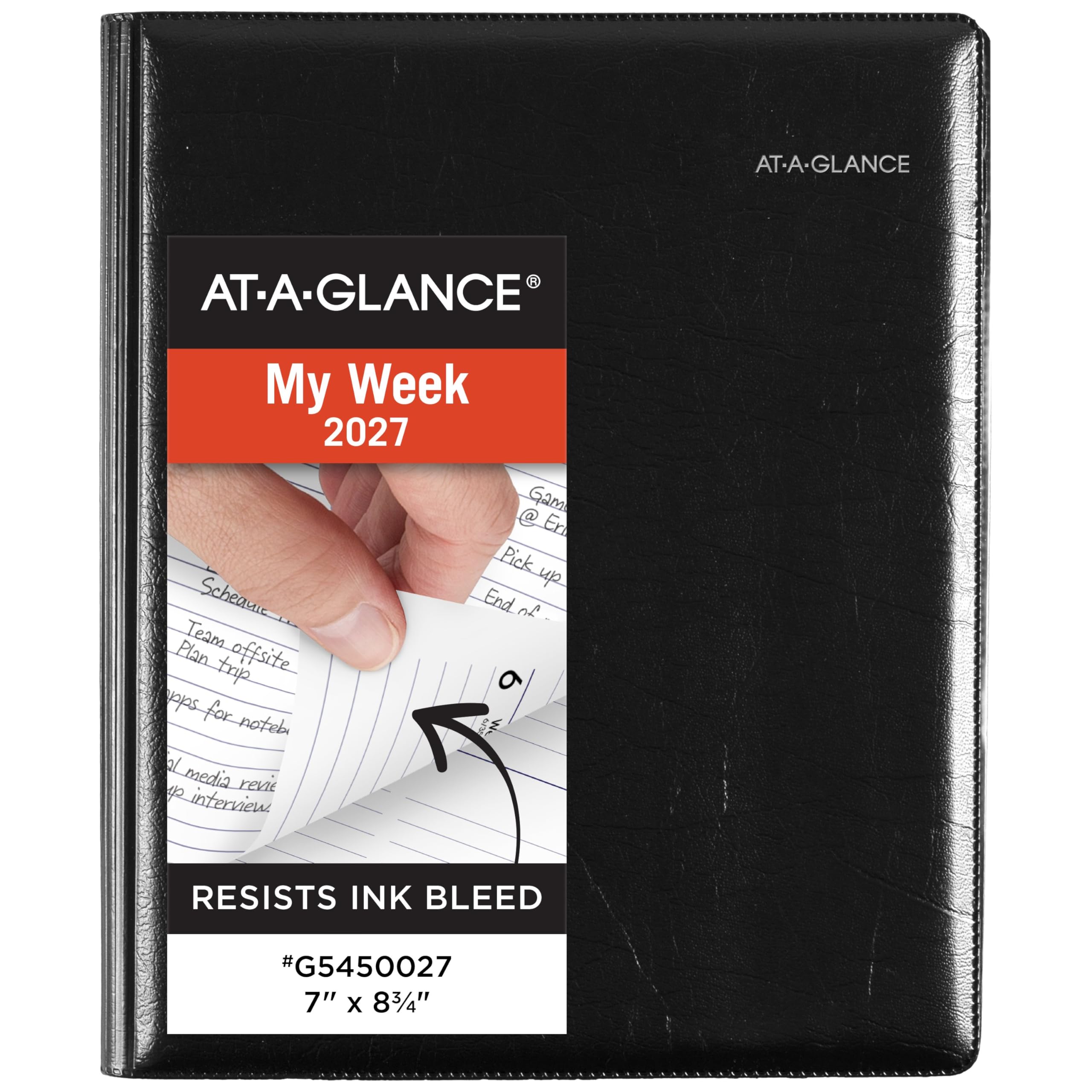 AT-A-GLANCE Agenda 2027 recargable, semanal y mensual, 7.5 x 9.25 pulgadas, ejecutiva, DayMinder, color negro (G5450027)
