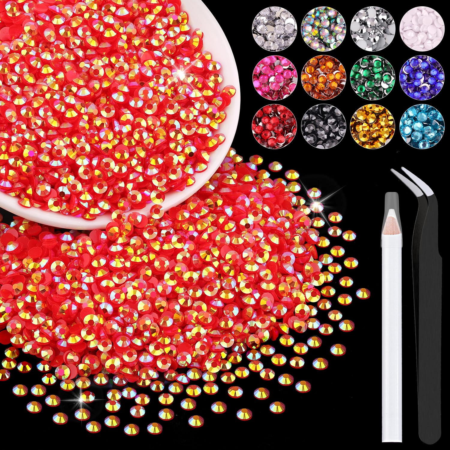 5000PCS 3mm Resin Jelly Rhinestones in Bulk (Red AB), Bedazzling Flatback Crystals Rhinestones for Crafting DIY Nail Decoration, Gems Diomand Charms
