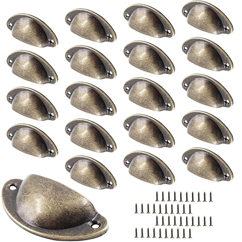 Bivethoi 20 Pack Cabinet Bin Cup Pulls Antique Bronze Half