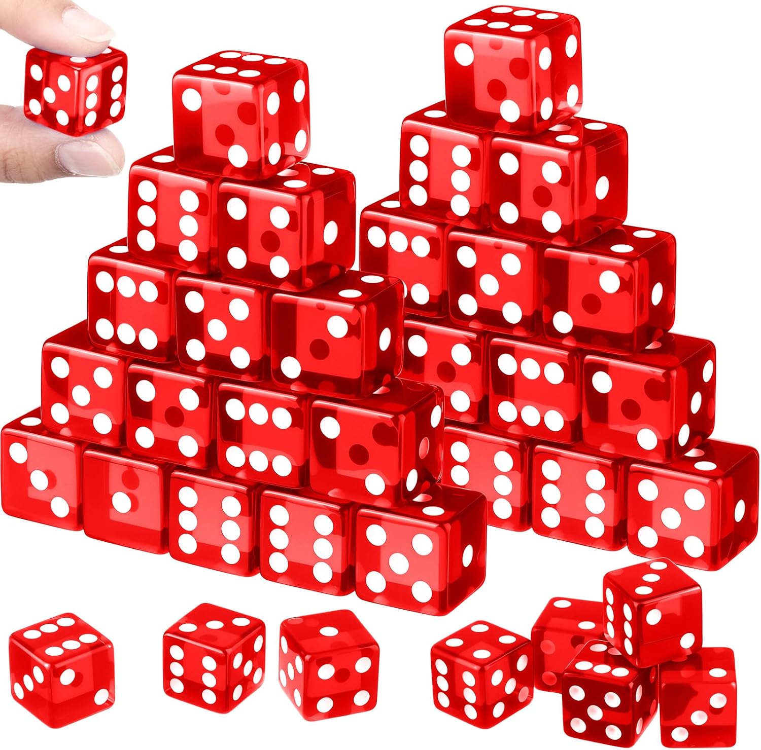 Seenelling 36 Pcs 19 mm Casino Style Craps Dice Sets Acrylic D6 Dice, Square W/Rounded Edge for Casino, Craps, Table Games and Board Games(Transparent Red)