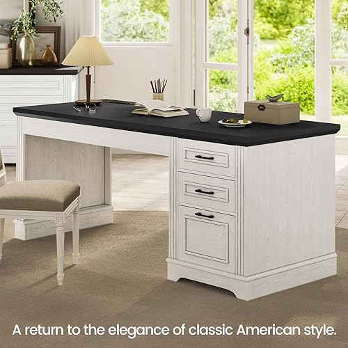 Miniatura 3 de Itaar Farmhouse - Escritorio ejecutivo de 55 pulgadas, escritorio para computadora con cajones de almacenamiento y toma de corriente, escritorio de