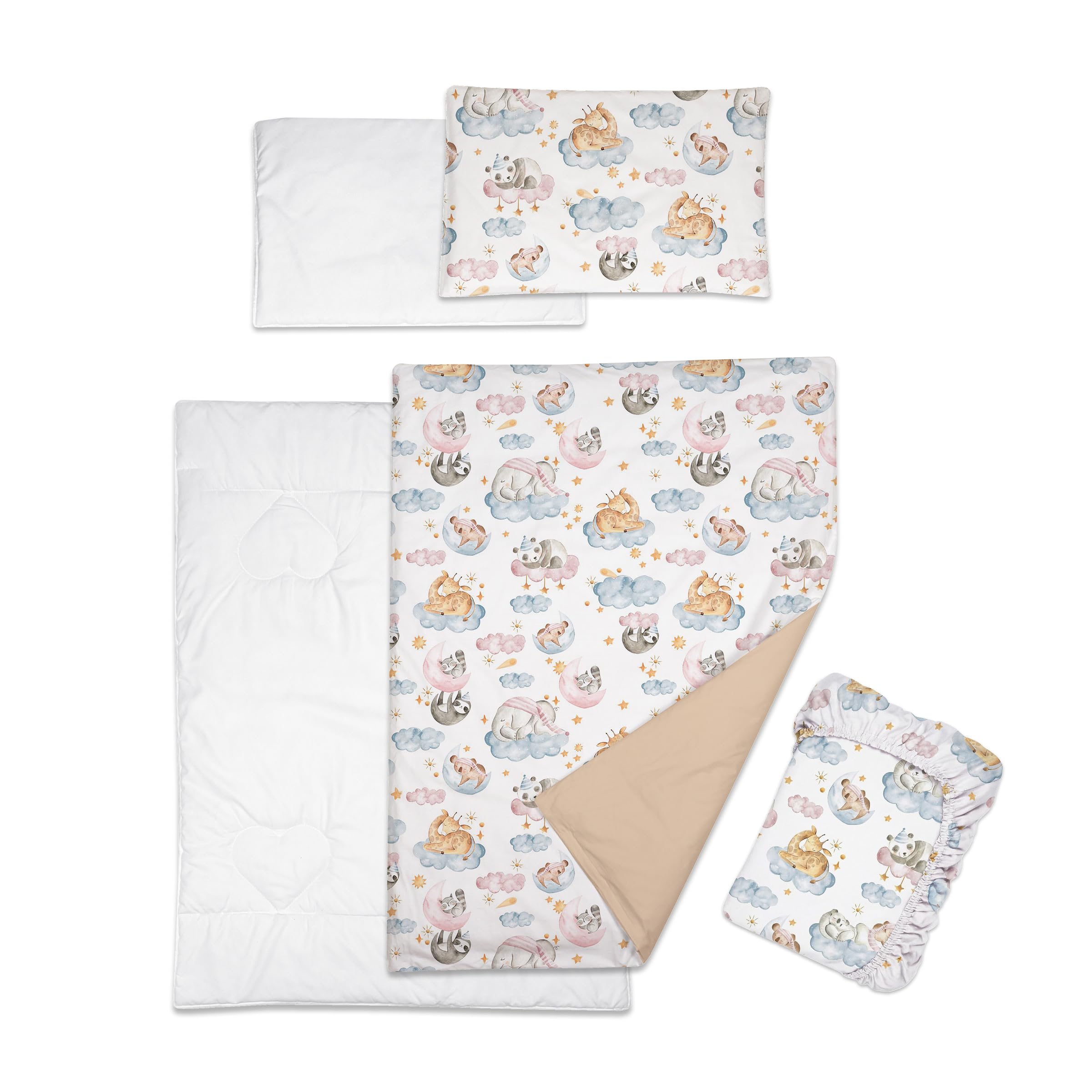 Baby Comfort Juego de Ropa de Cama de 5 Piezas con Funda nórdica y sábana de algodón para Cuna de 120 x 60 cm (Animales en Nubes) (12 Meses+)