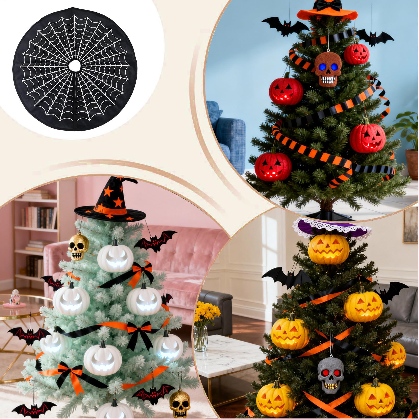Gonna per albero di Halloween Tappeto rotondo gotico spettrale da 60 cm