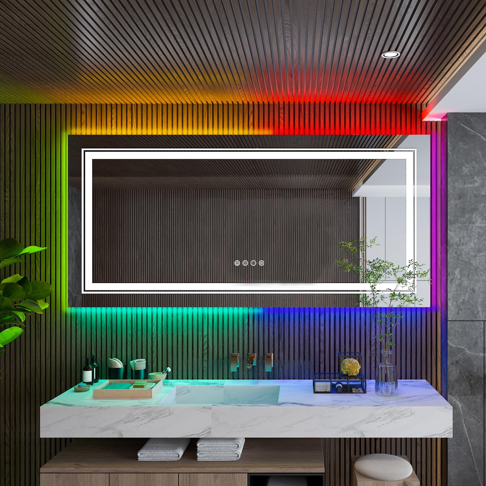 Wisfor Bathroom Mirror With Led Light 1200x600mm Large Dimmable Rectangular  | Desertcart Seychelles, image size:1650x1650