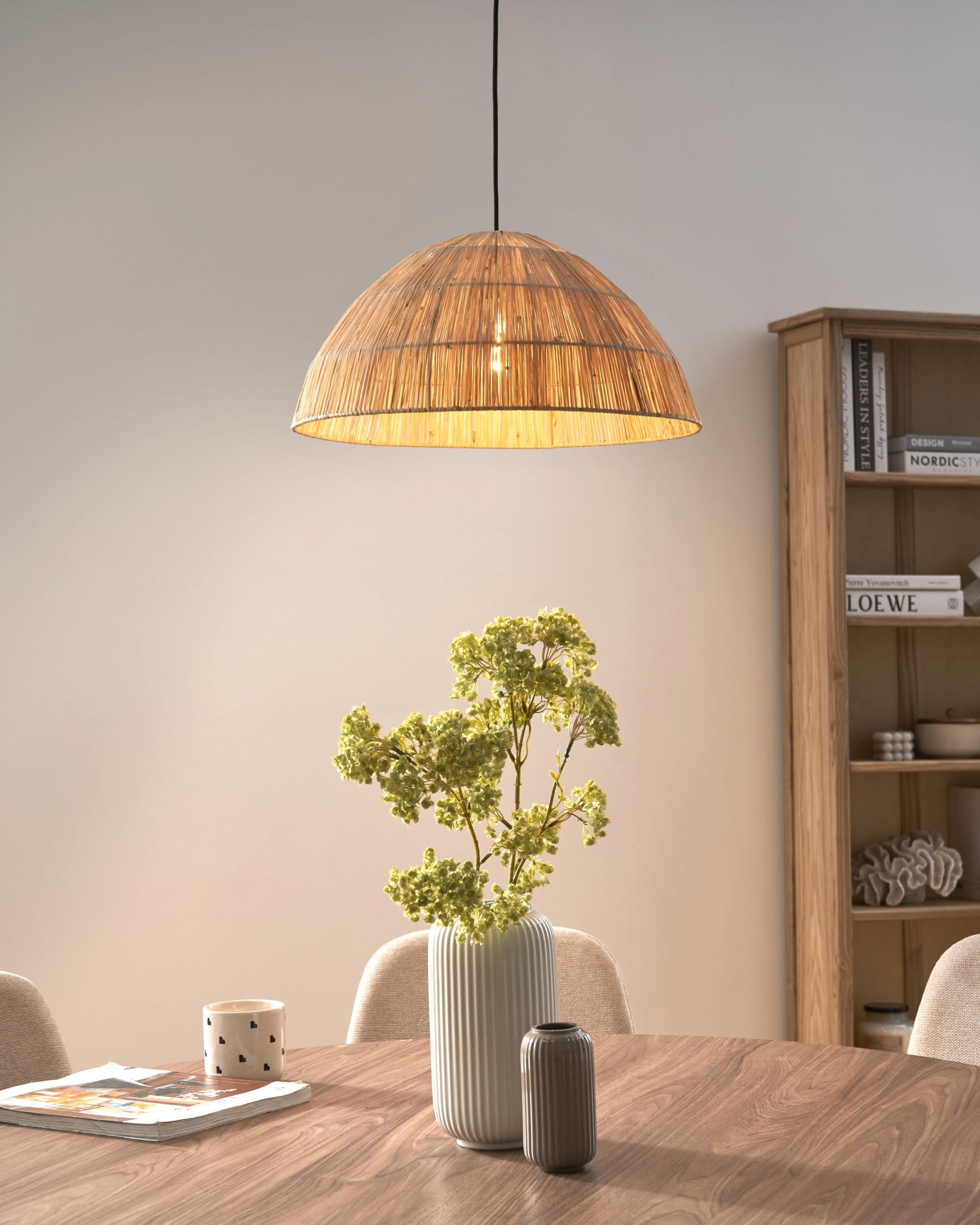 Lampa wisząca w stylu boho pleciony klosz trawa słomka naturalna Weru