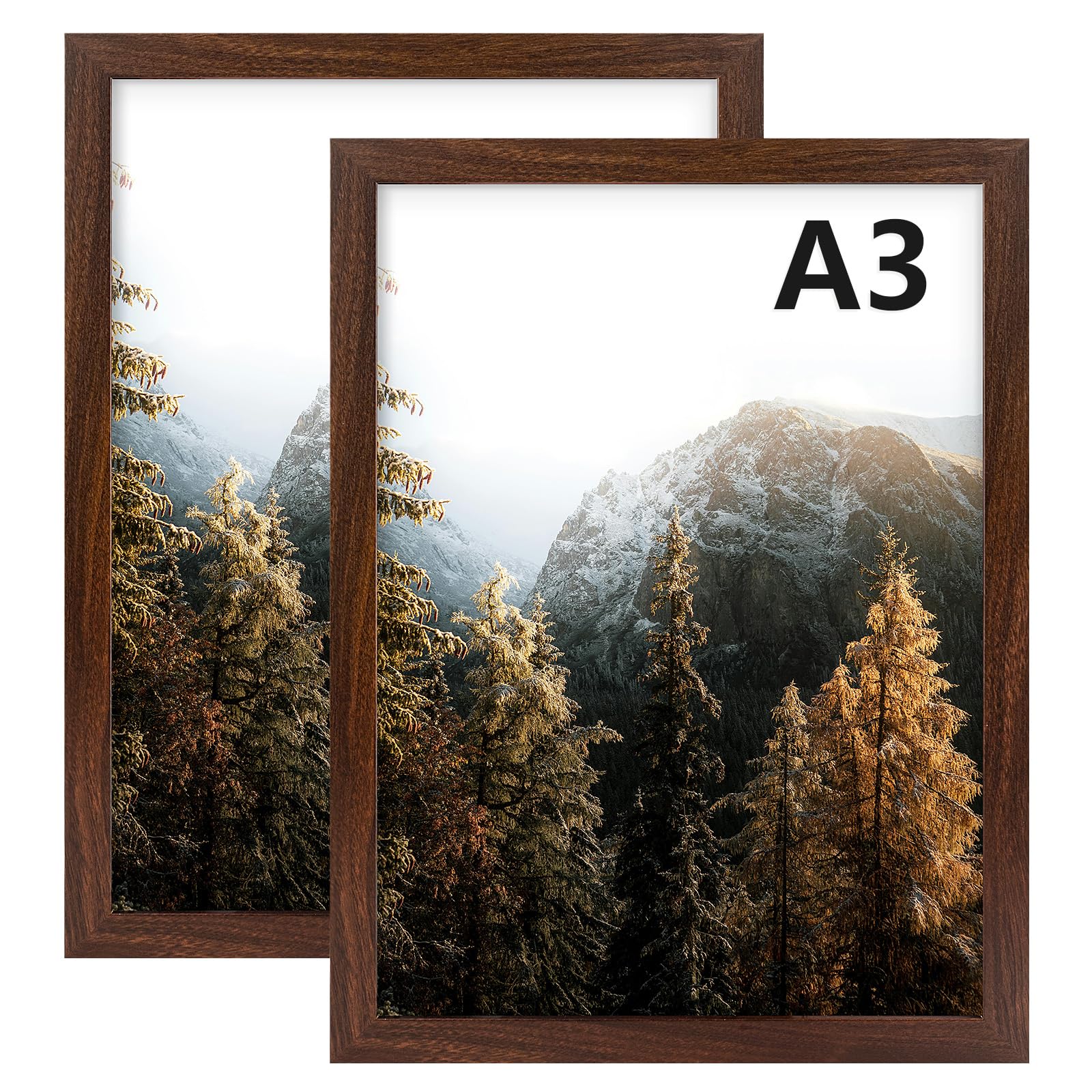 AUEAR, A3 Picture Frame Brown Set of 2, 11.7 x 16.5 Poster Prints Wall Mounted Horizontal and Vertical