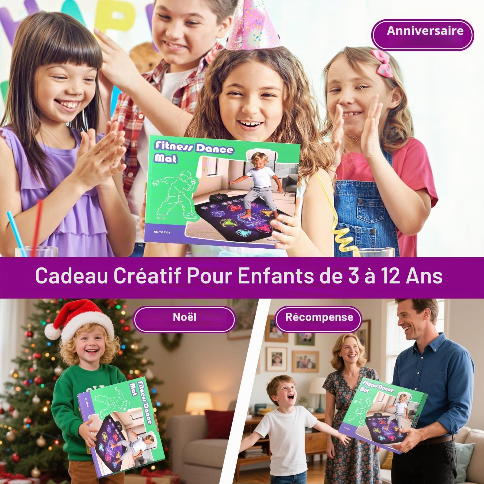 Tapis de Danse pour Enfants pour Filles de 3 à 12 Ans, 9 Modes de Jeu avec Difficulté & Volume Réglables, Tapis de Danse Musical Portable et Sécurisé avec 9 Boutons pour Intérieur & Extérieur