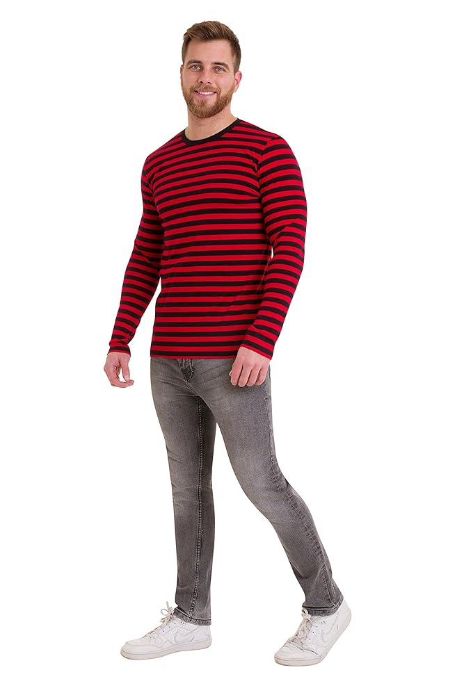 Run & Fly Mens 60's Retro Black & Red Striped Long Sleeve T