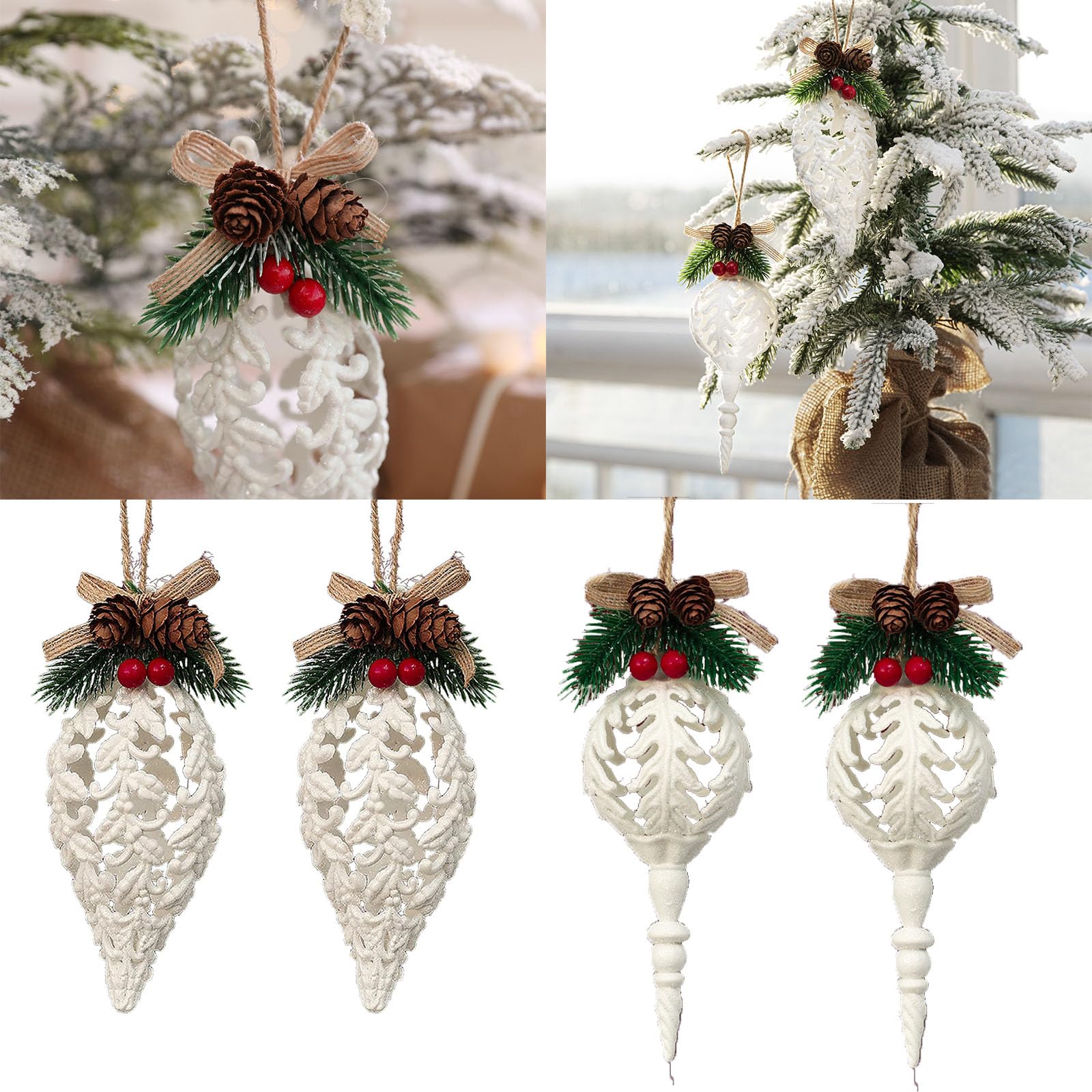 4pcs White Christmas Ornaments Plastic White Conch Pendant Xmas Tree Hanging Decoration DIY Decorative Accessaries