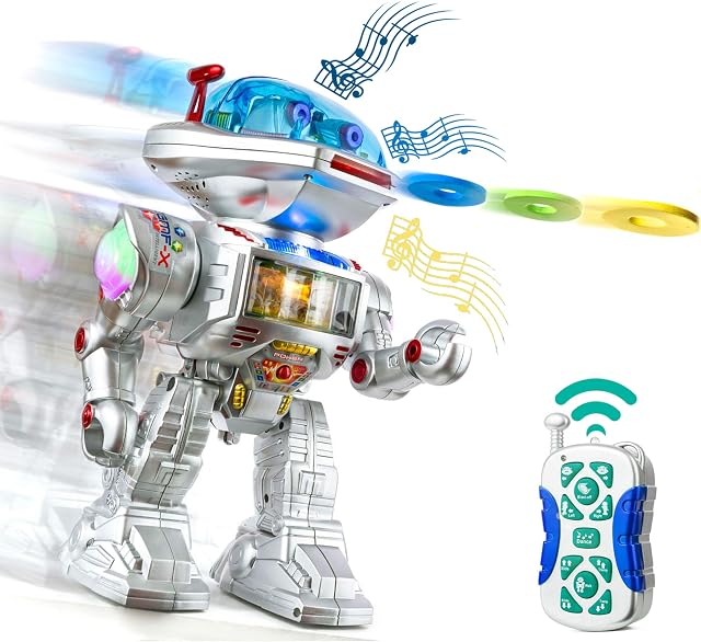 Playtech Logic Remote Control Fighting Talking Kids Robot Toy with Sound Lights Music | Walking Dancing Shooting RC Robot Toy Top Boys Girls Toys - PL9029