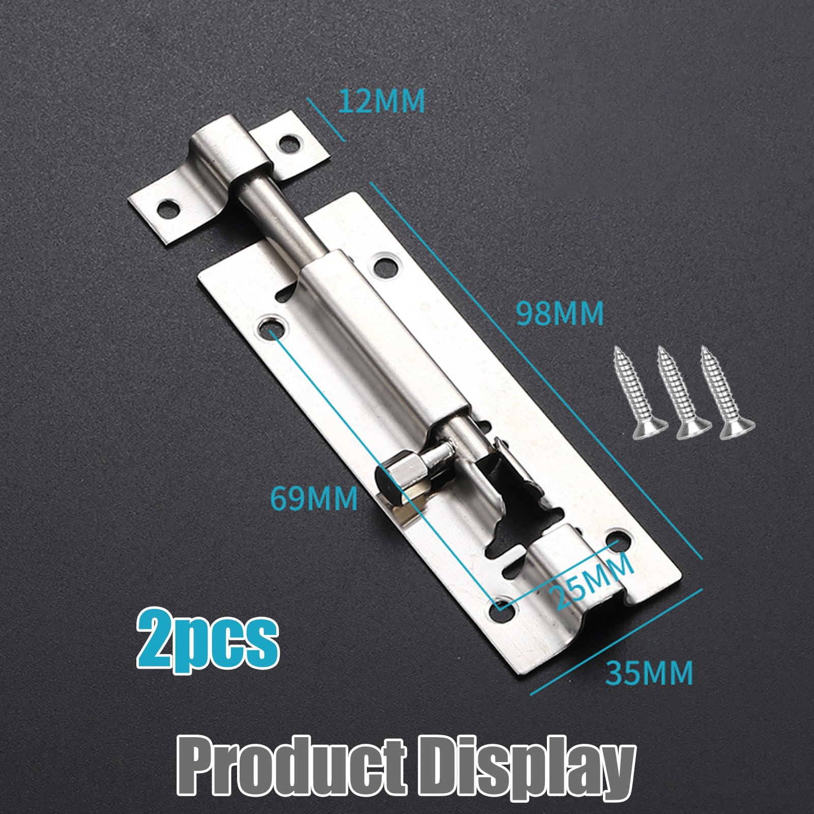 2 Pcs Door Lock Bolt, Door Latch Slide Bolts Lock with Screws,Stainless Steel Bolt Lock for Bathroom Bedroom,Toilet, Shed - Image 4
