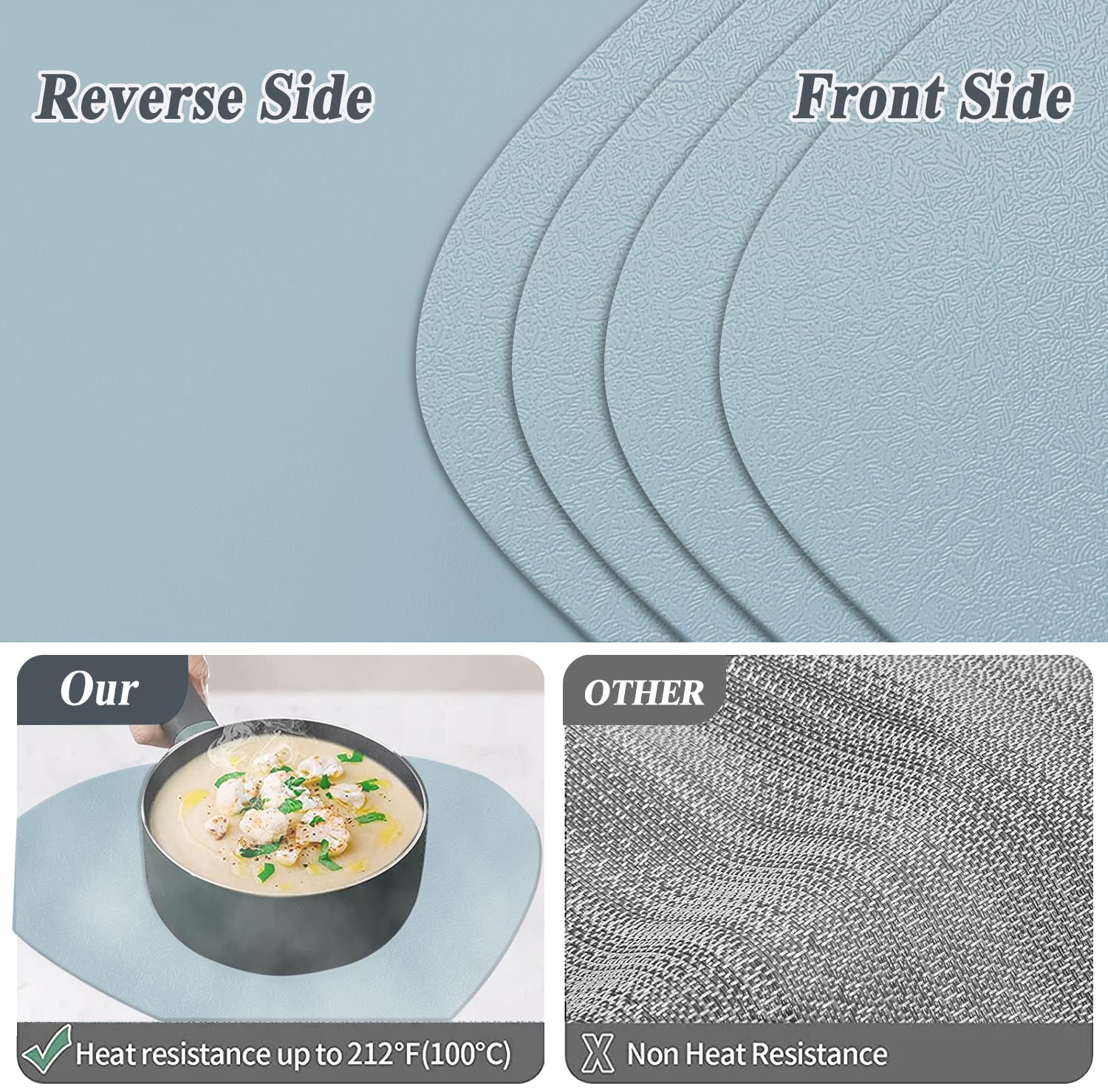 YUNJUER 6 Silicone Table Mats + 6 Washable Coasters, Heat-Resistant 450 °F - Image 3