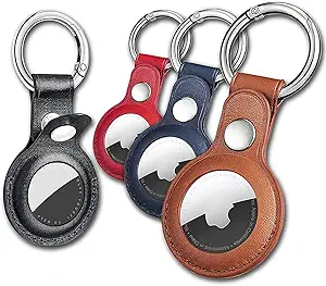 Eusty Air Tag Keychain for Apple Airtags Holder , 4 Pack Protective Leather Airtags Case Tracker Cover with Air Tag Holder, Airtag Key Ring Compatible with Apple New AirTag Dog Collar (Multi-Color)