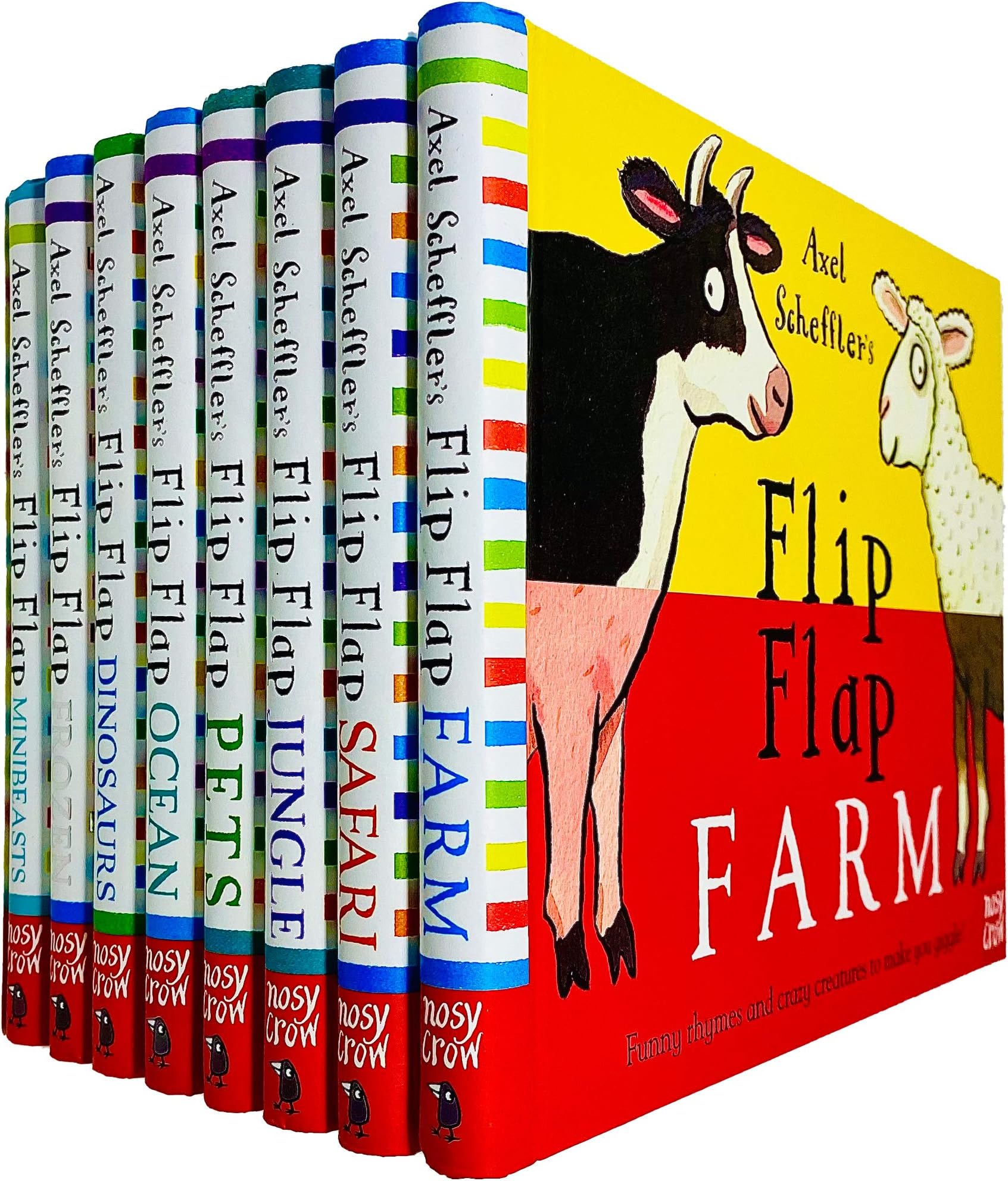 Axel Scheffler's Complete Flip Flap Series 8 Books Collection Set (Farm, Safari, Jungle, Pets, Ocean, Dinosaurs, Frozen & Minibeasts)