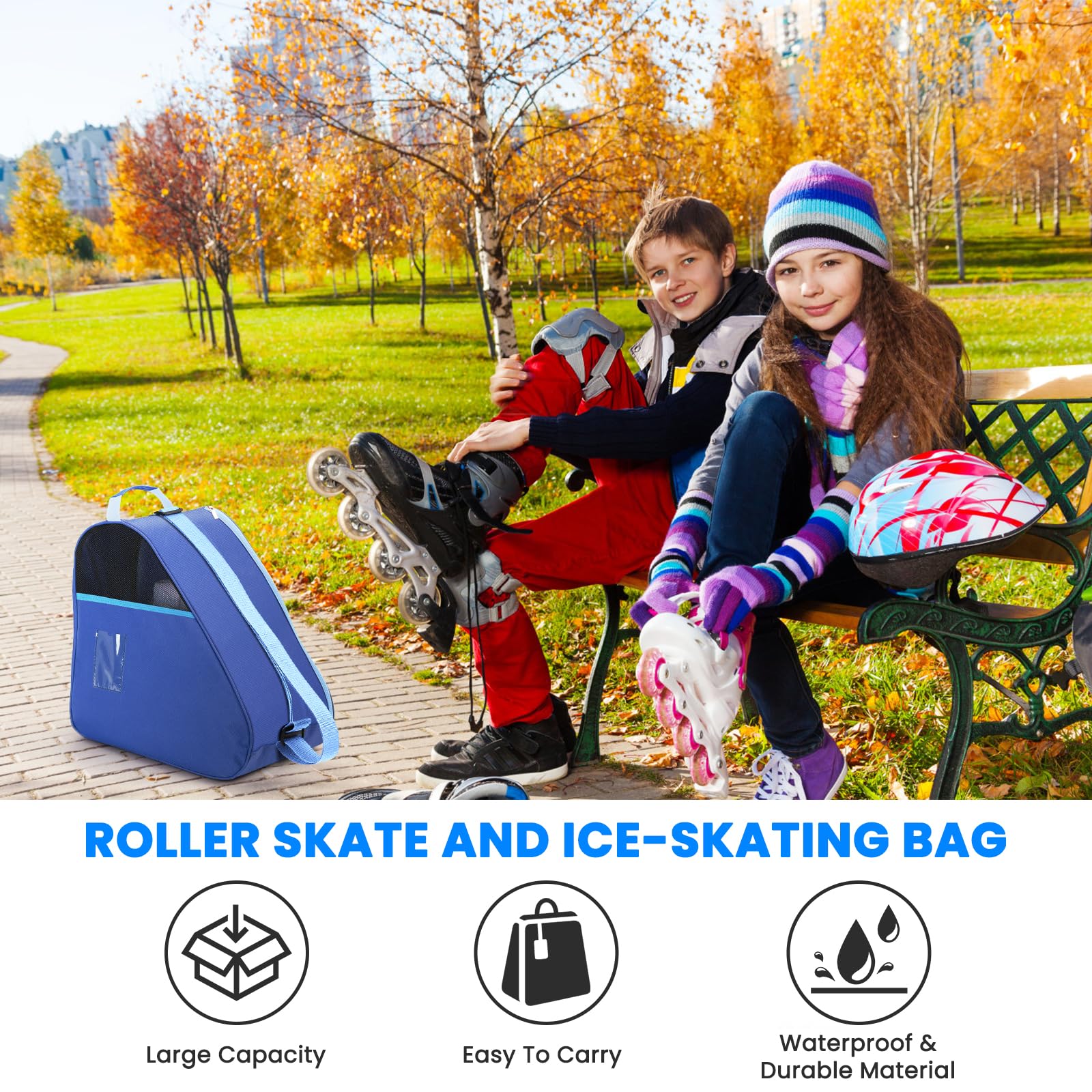 Rollschuh Tasche, Atmungsaktive EIS/Inline/Roller Skate Tragetasche, Schulter und Top Handle Oxford Tote Rollschuh Tasche, Verdickte Roller Storage Bag für Erwachsene und Kinder (Blau)