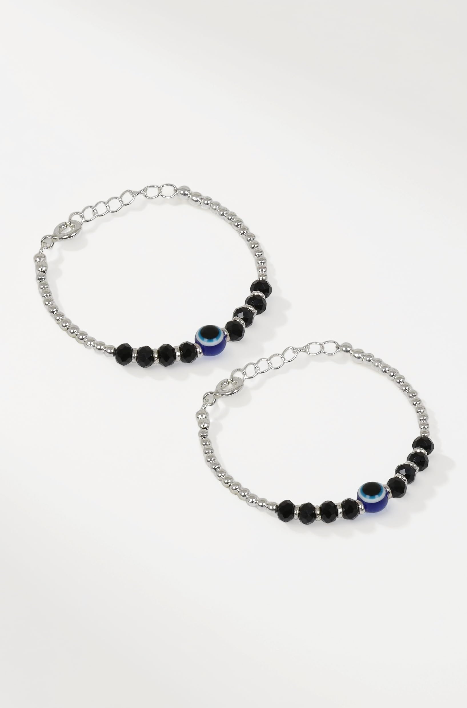 NEMICHAND JEWELS 925 Sterling Pure Silver Evil Eye Ball Black Bead Crystal Nazariya Bangle/Bracelet For Kids - One Pair