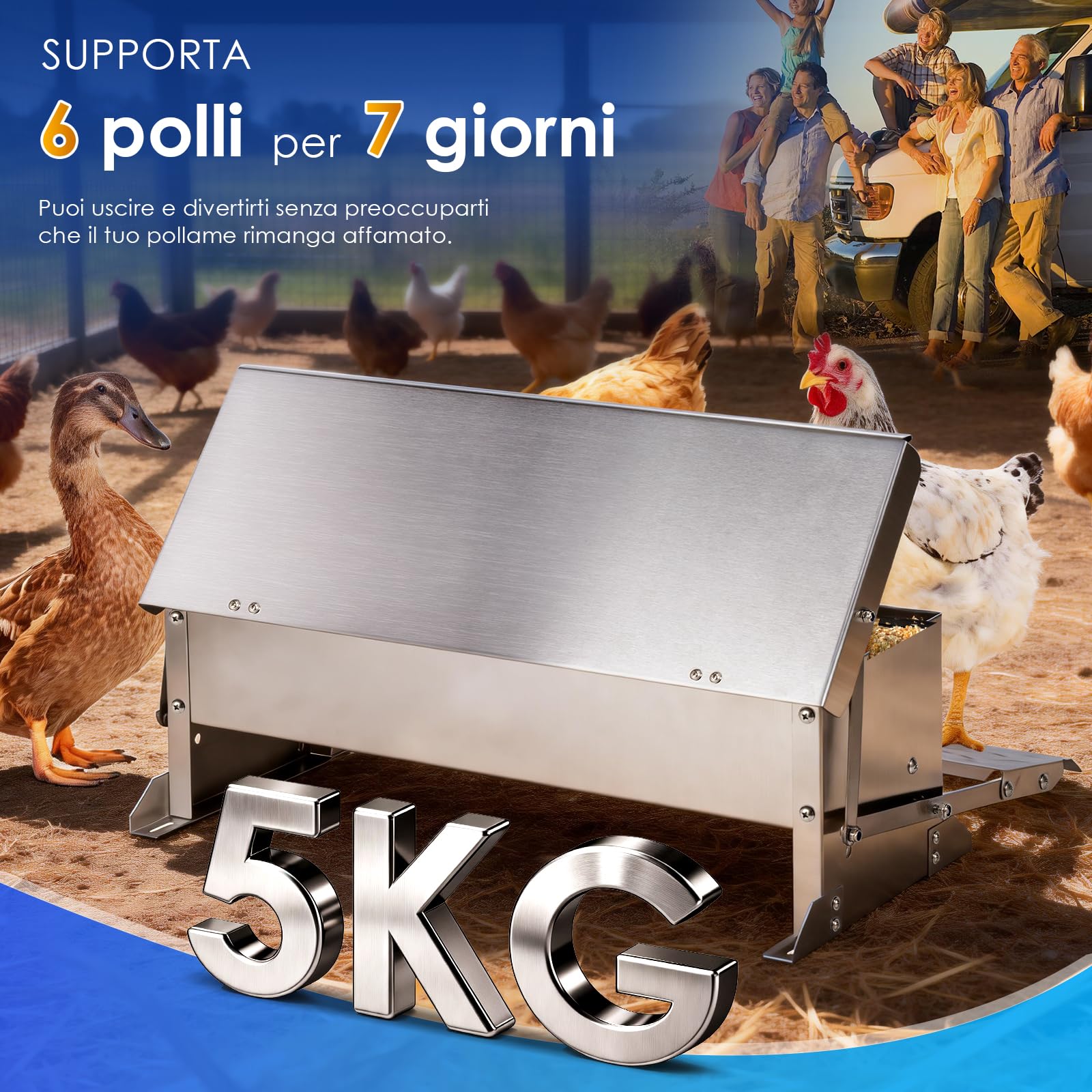 Mangiatoia Automatica a Pedale Galline da 5 Kg, Mangiatoia Per 4-6 Polli, Mangiatoia Per Pollame a Prova di Roditore, Mangiatoia Per Galline a Prova di Pioggia Per Galli e Fagiani All'Aperto
