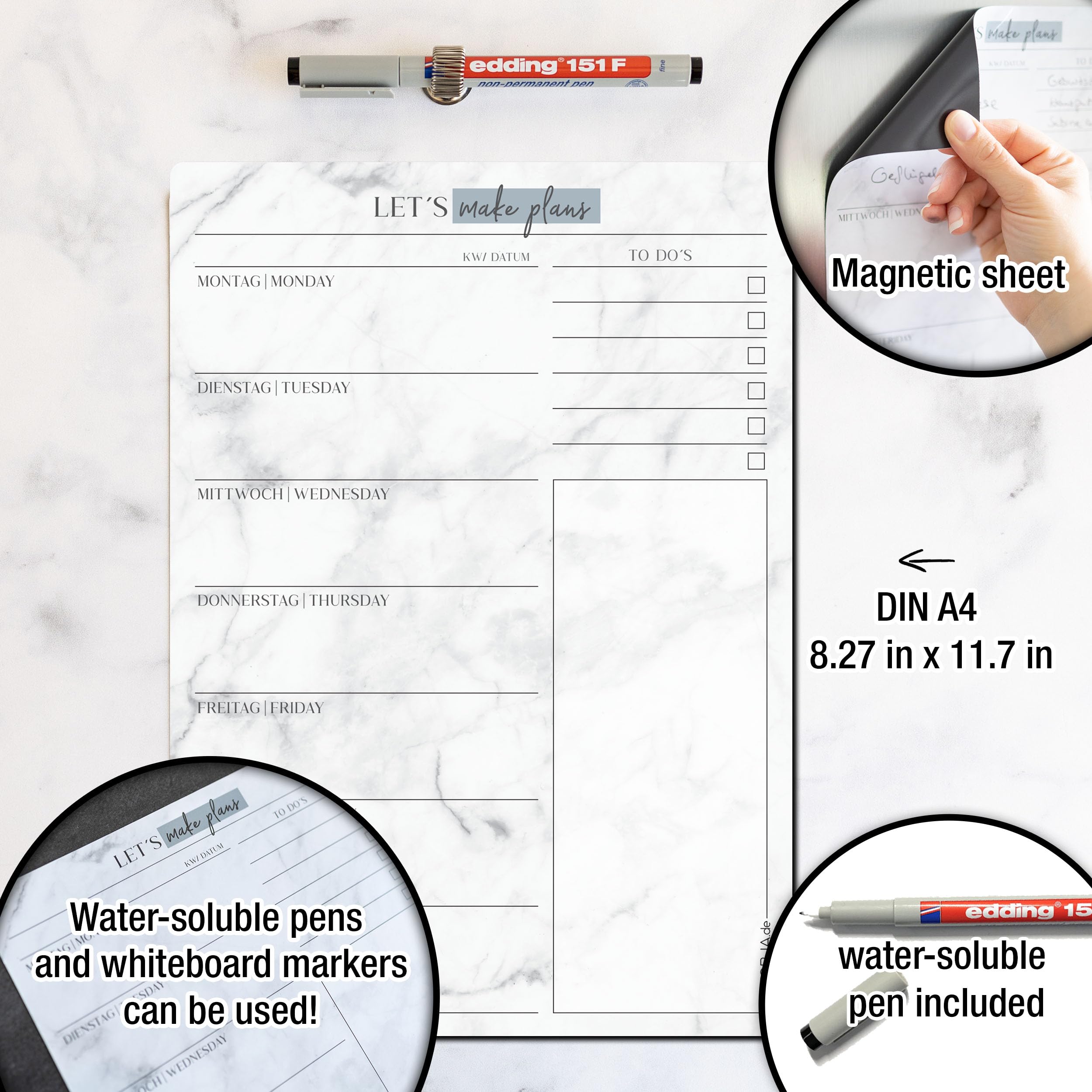 TOBJA® Magnetic Meal Planner Board Including Pen - Magnetic Whiteboard for Fridge, A4 - Image 2