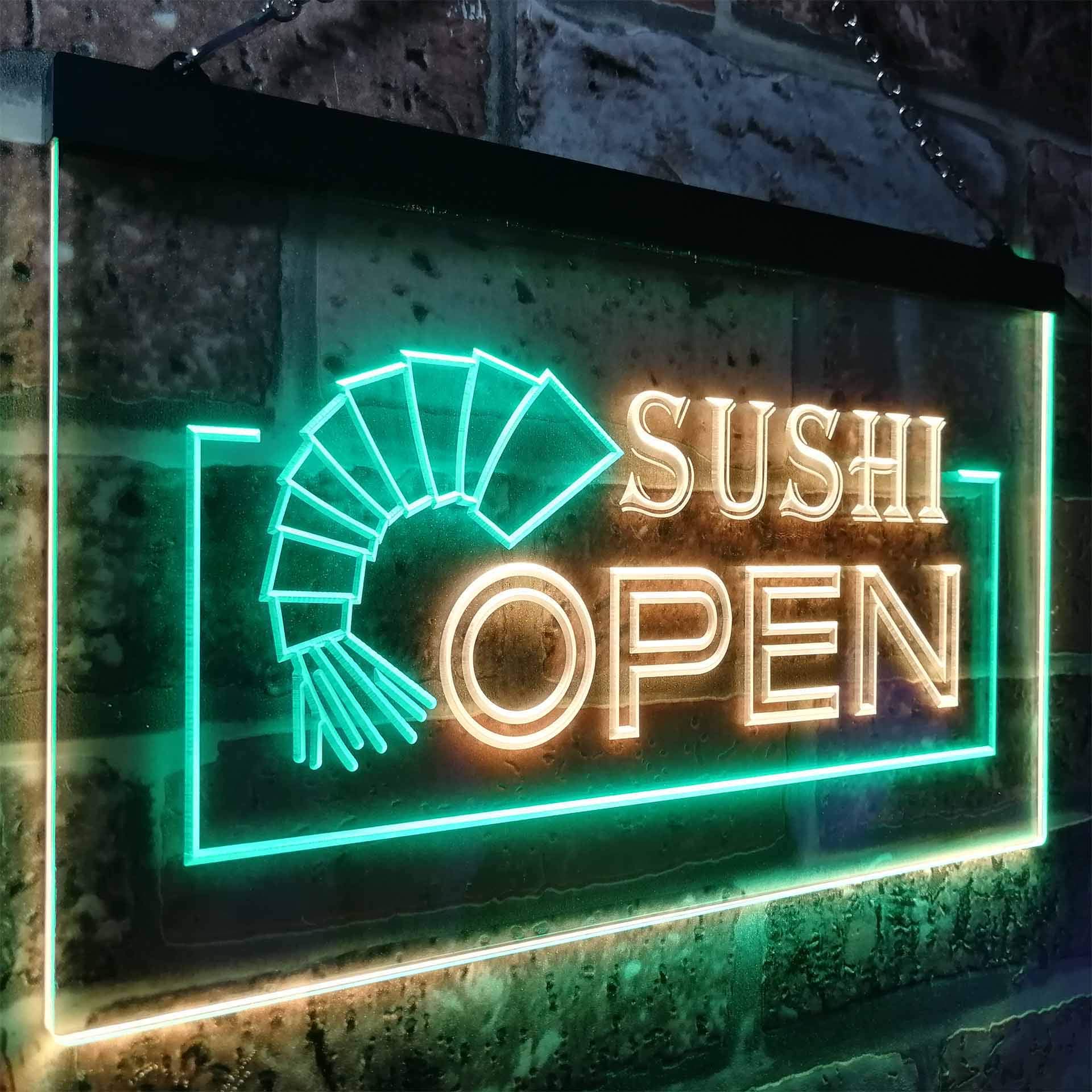 Sushi Open Dual Color LED Enseigne Lumineuse Neon Sign Vert et jaune 600 x 400mm st6s64-i0027-gy