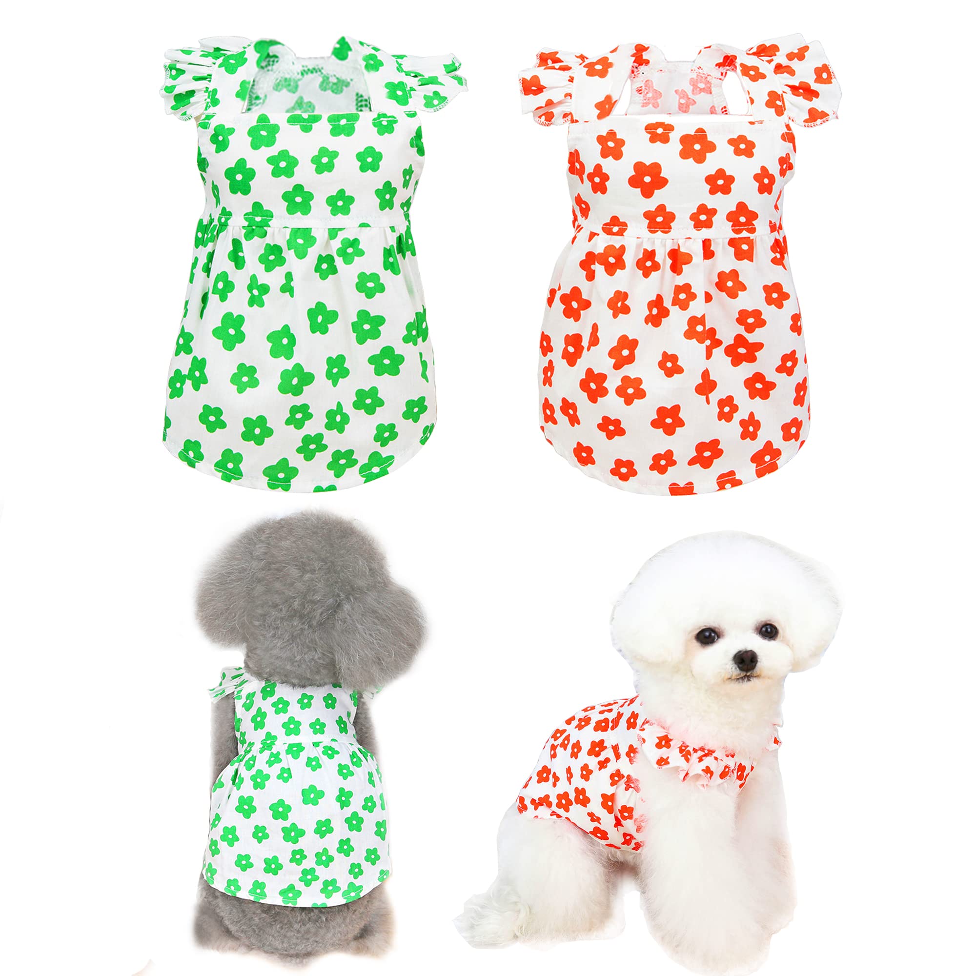 2 Pieces Dog Dress Floral Pattern for Small Dogs Clothes Summer Princess Dress Dog Outfits Pet Birthday Party Dresses Puppy Apparel Skirt for Small Dogs Cats Boy Girl Puppy Clothes