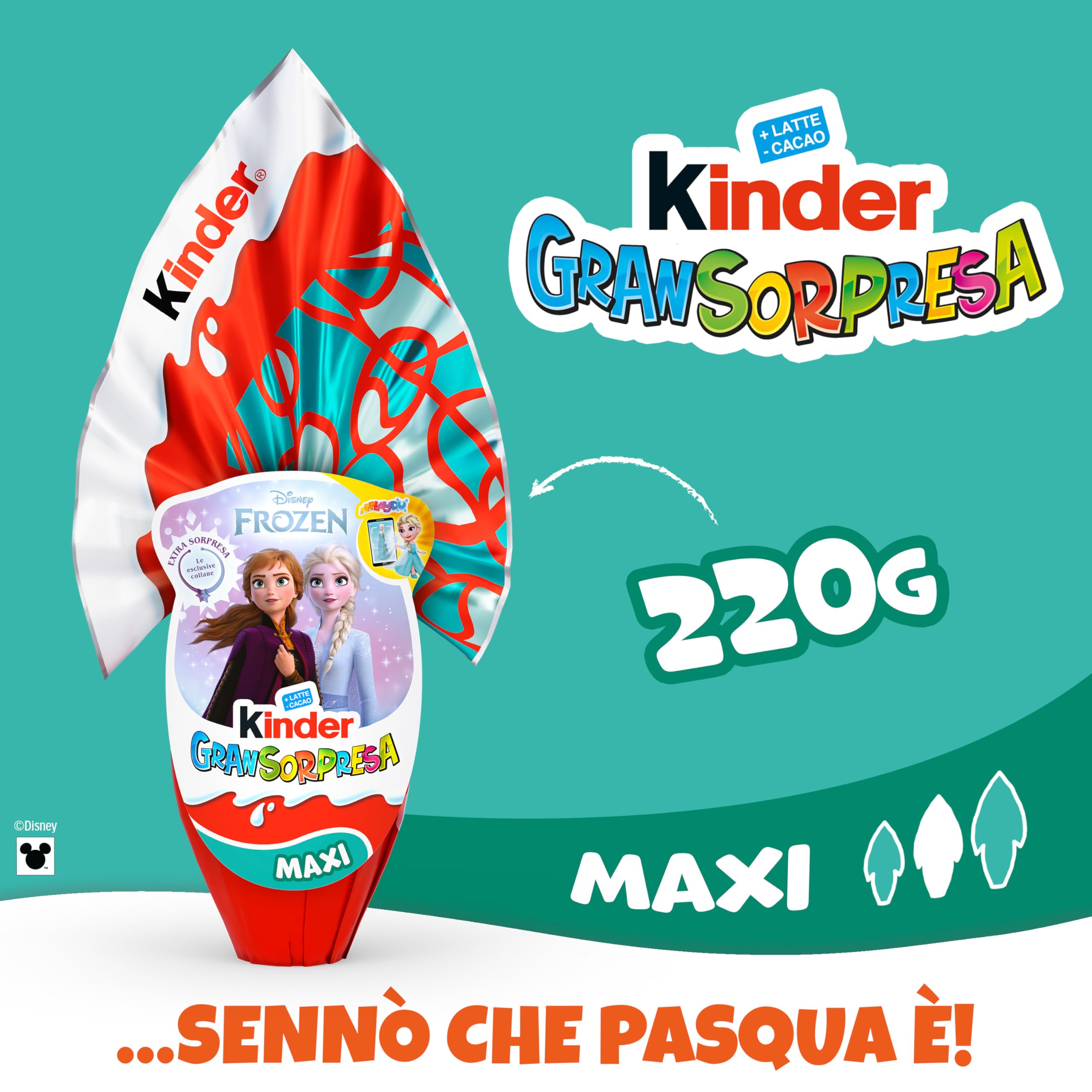 Kinder GranSorpresa Maxi Disney Frozen, Uovo di Pasqua Kinder 2026 di Finissimo Cioccolato al Latte con Sorpresa Disney Frozen, 220 g