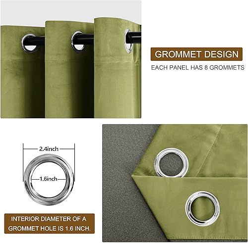 Miniatura 2 de DWCN Cortinas de terciopelo verde musgo de 96 pulgadas con alzapaños, elegantes cortinas de bloqueo de luz solar para sala de estar, aislamiento