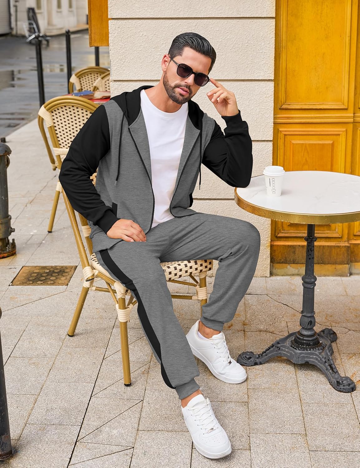 Babioboa Men's Tracksuit 2 Piece Full Zip Set Fleece Sweatsuit Color Block Hooded Jacket and Sweatpant Set Jogging Suit - Image 6