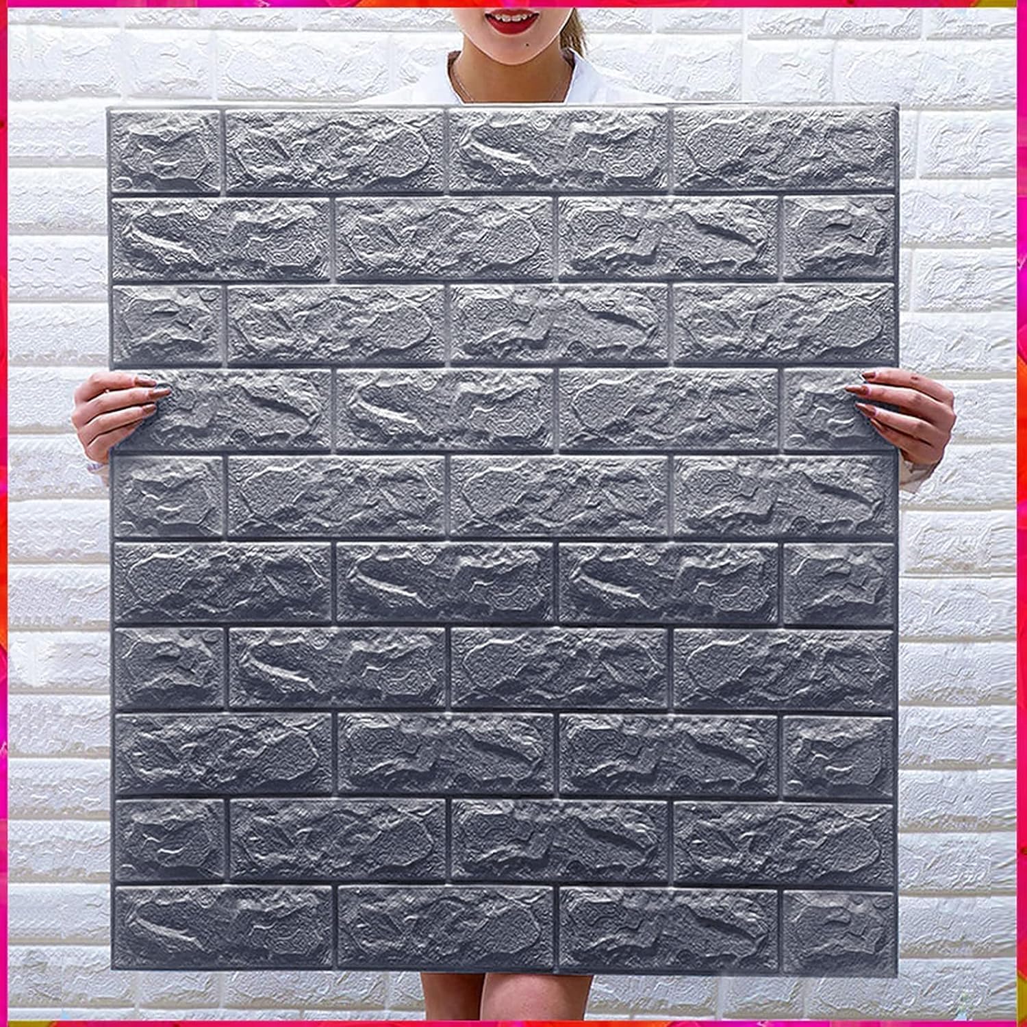 RUDVED 3D PE Foam self Adhesive Brick Design Wall Stickers/DIY Wallpaper for Home Hotel Living Room Bedroom Cafe Decor DIY Wall Paper 70x77cm Decorative Wallpaper (3, Grey)