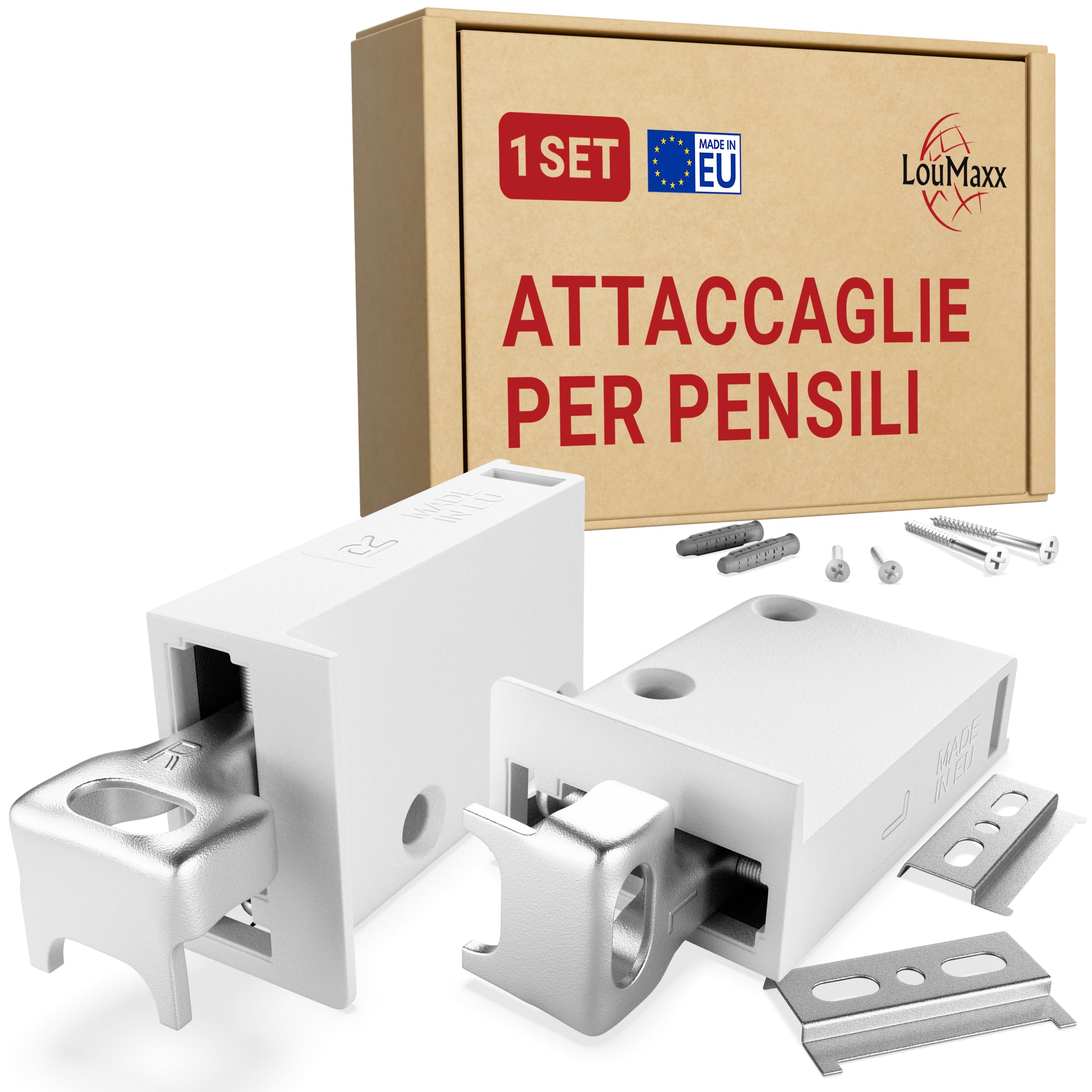 LouMaxx Set di ganci per armadio da cucina e pensili da cucina, con portata di 60 kg, con sistema di scaffali, guide da parete e materiale di montaggio – Made in EU