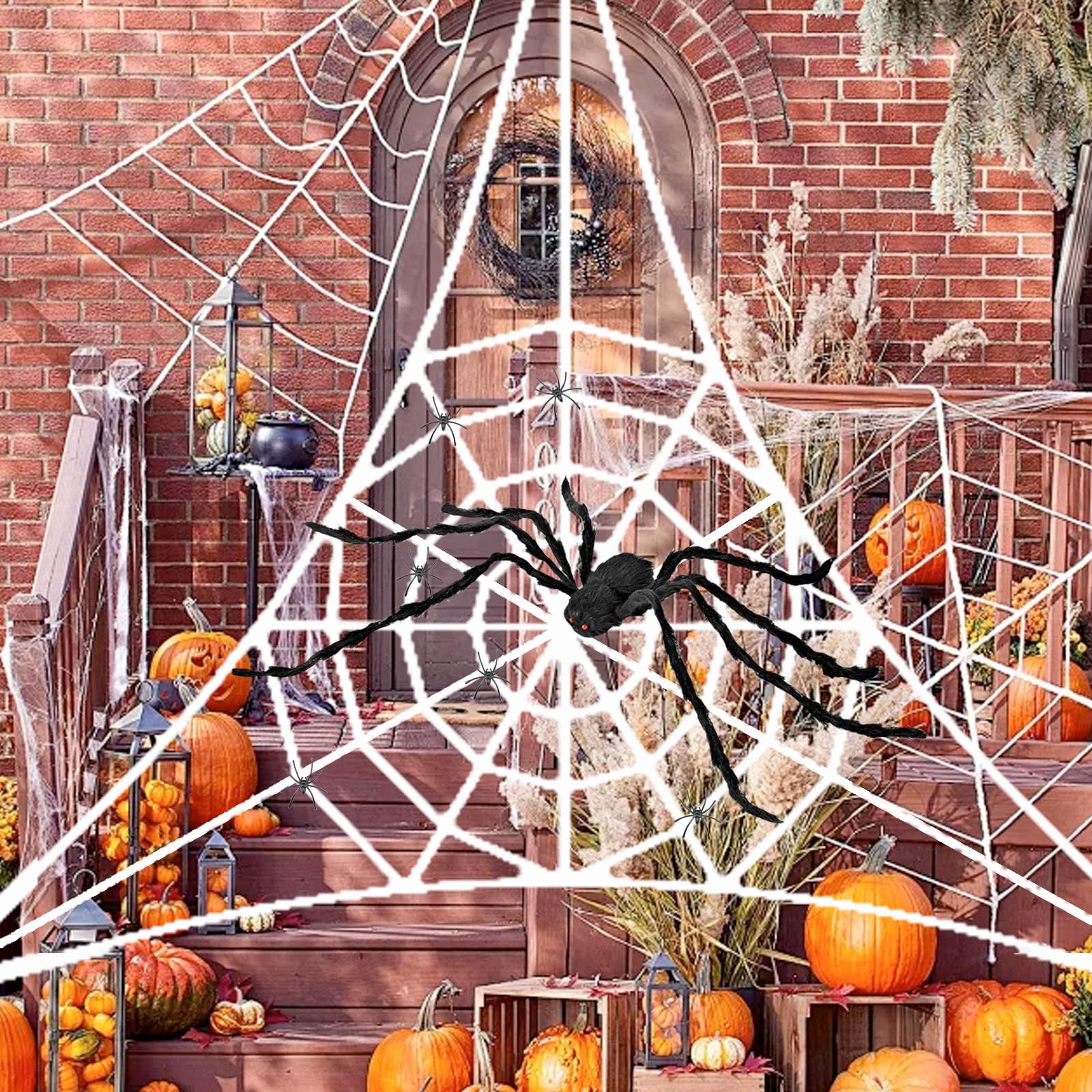Halloween Toile D'araignée Geante 5.4m, Fausse Grosse Araignée 200 Cm