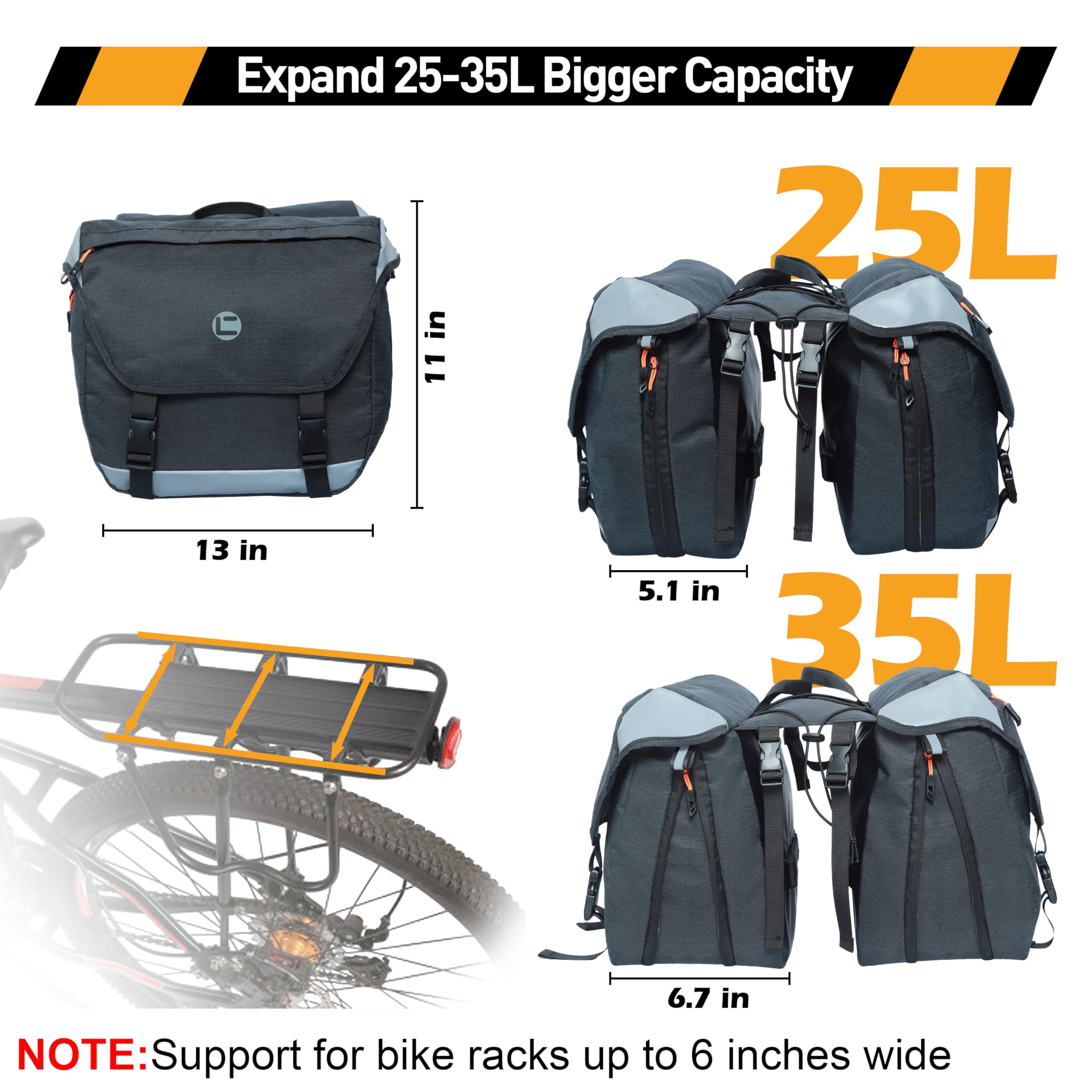Expandable Bike Panniers - Waterproof Commuter Bags -2