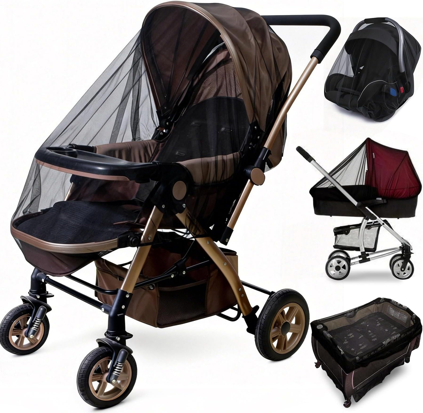 Sysmie Mosquito Net for Stroller (2 Pack) - Durable Baby Stroller Mosquito Net - Perfect Bug Net for Strollers, Bassinets, Cradles, Playards, Pack N Plays and Portable Mini Crib (Black) … …