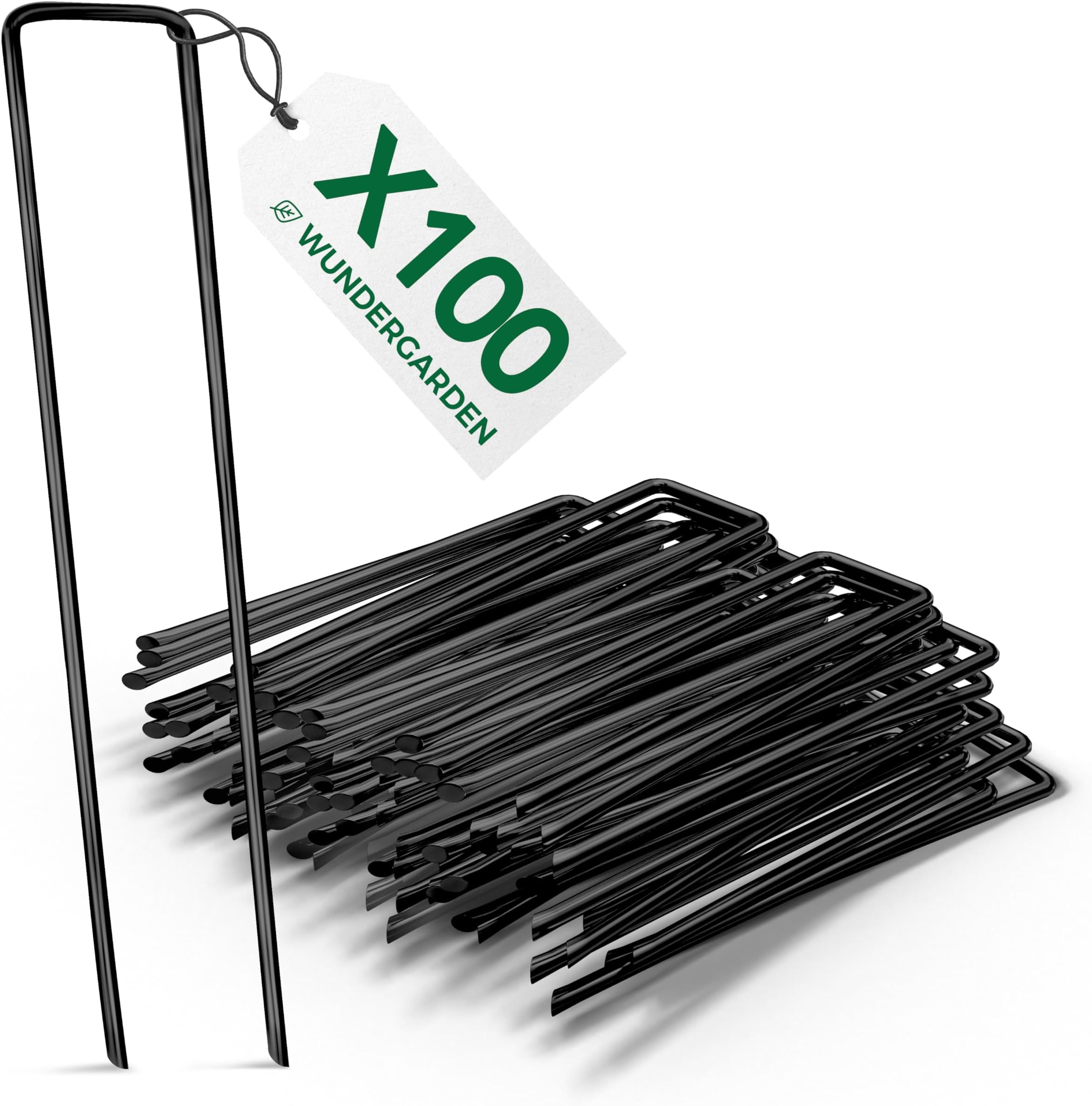 WUNDERGARDEN Pack of 100 x 6''/150mm 11 Gauge U-shaped multi-purpose steel Garden Securing Pegs - Ideal for securing weed fabric, landscape fabric, netting, ground sheets and fleece