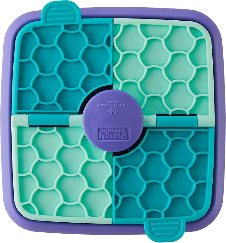 Outward Hound Nina Ottosson Lick N' Flip 3 en 1 rompecabezas de juguete para perros, 7.4" | Nivel 1 fácil, alimentador lento, tapete para lamer, rompecabezas, capacidad para 1 taza de comida, base antideslizante, sin BPA, enriquecimiento interactivo, perros y cachorros