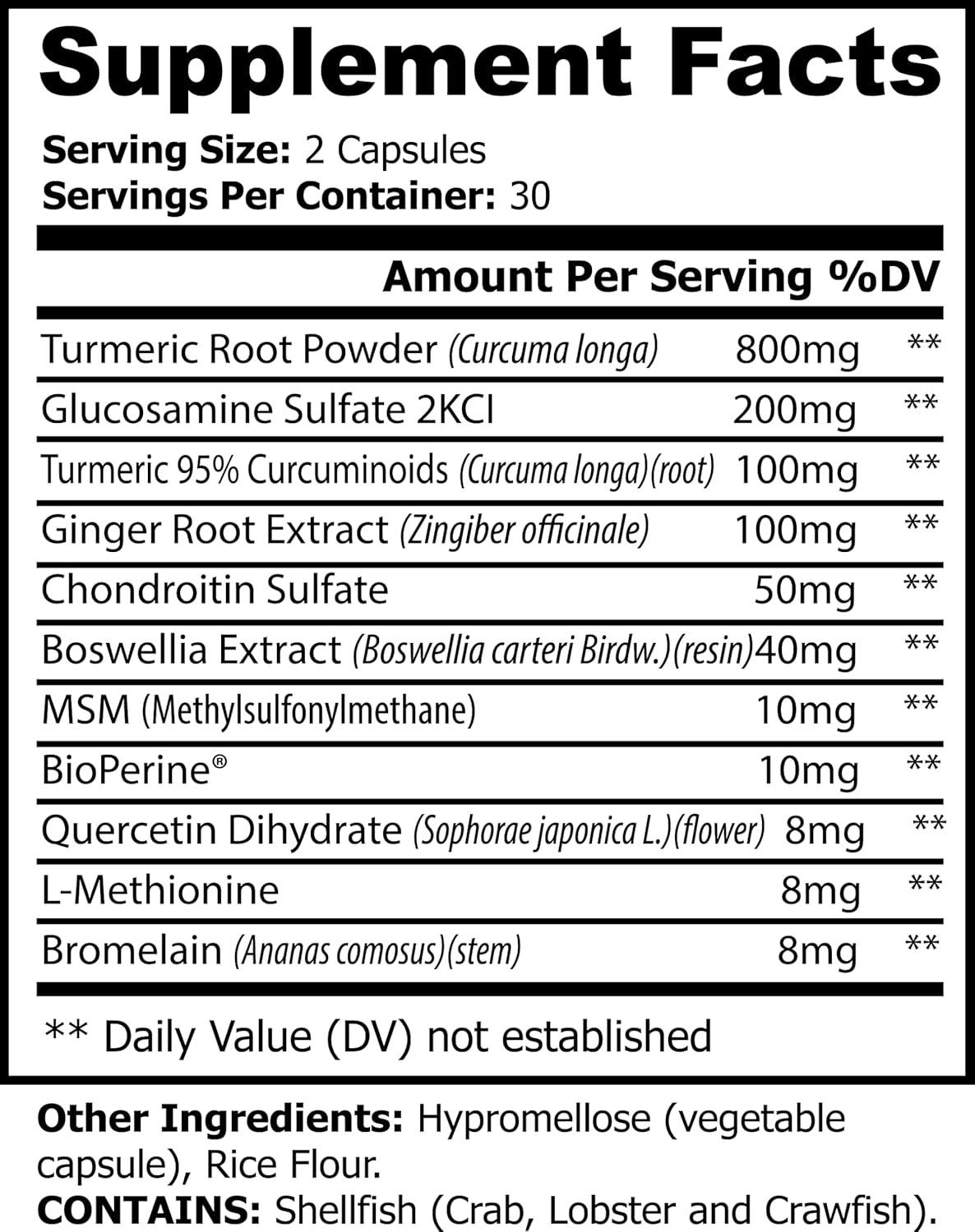 Turmeric 95% Curcumin w/Bioperine - 60 Capsules - Gluten Free - Contains Glucosamine, Ginger, Boswellia, MSM