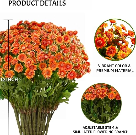 Artificial Sunset Mums, Artificial Outdoor Sunset Mums Flowers-for Outside Porch Garden Pots Planters Autumn Fall Decor,UV Resistant, Waterproof, Windproof,Look Real (A-Yellow,5 Bundle)