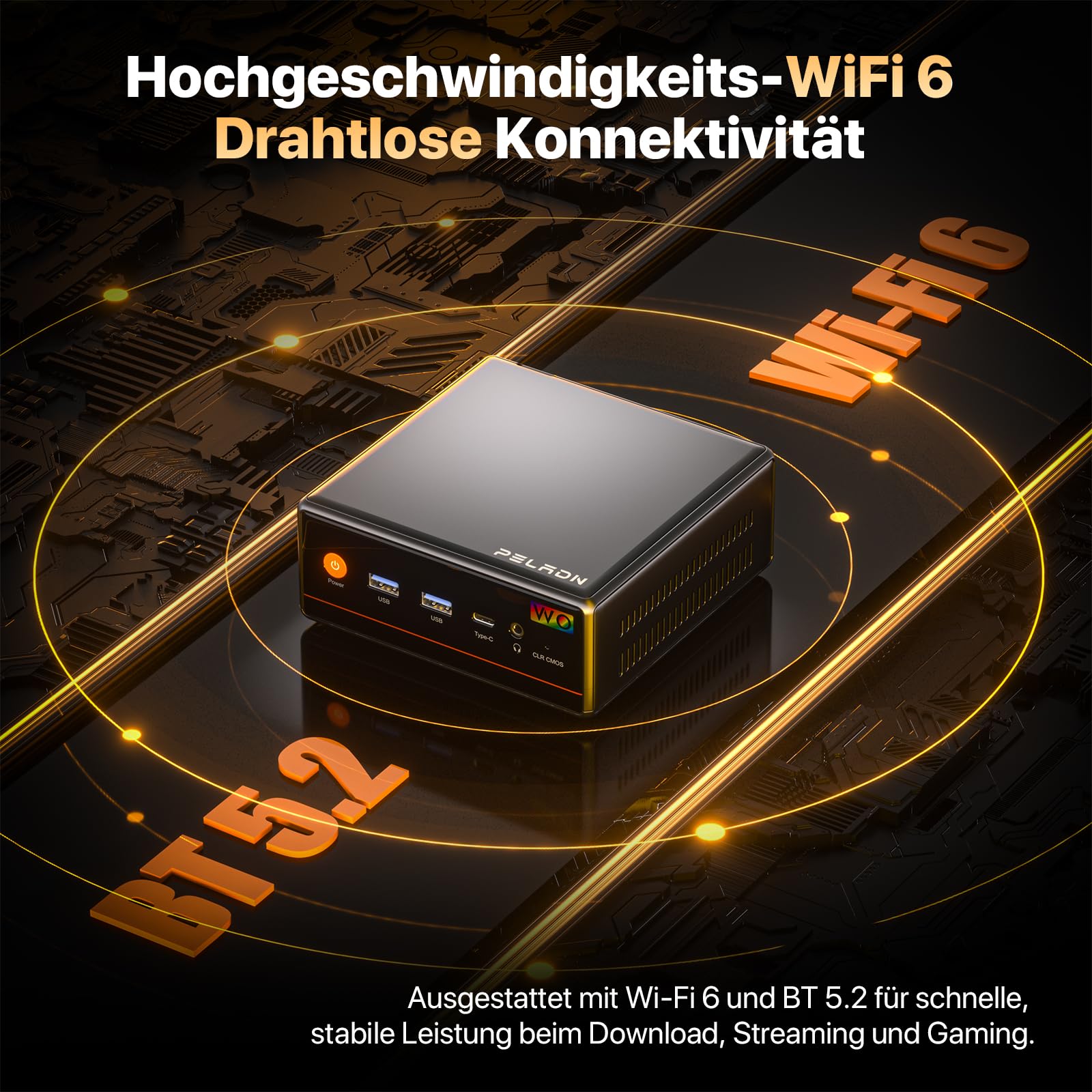 PELADN Mini PC Gaming, Ryzen 5 7640HS (Upgraded 6600H/6800H, up to 5.0GHz), 16GB DDR5 1TB SSD, Dual LAN, Quad Display, Mini Desktop Computer, WiFi6/BT5.2/USB4/USB3.2/DP/HD, for Home, Office & Gaming