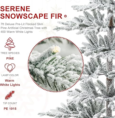 Vista 65 de Glitzhome Prelit Christmas Tree, 6ft Flocked Artificial Christmas Tree Serene Snowscape Fir with 300 Warm White Lights for Home, Office, Party