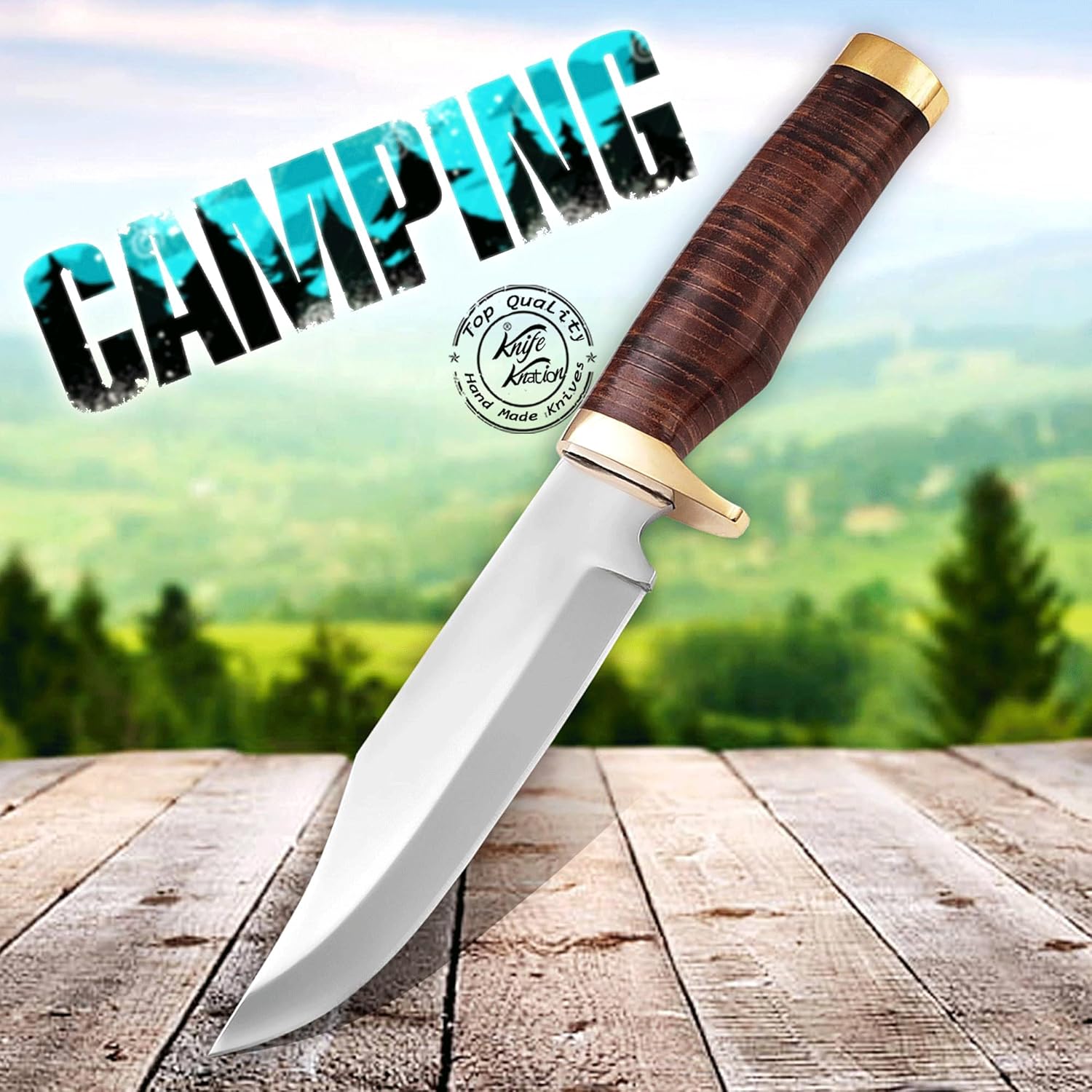 Custom Handmade Stainless Steel Bowie Hunting Knife, Fixed Blade Knife, Hunting Knife, Camping Knife, Bushcraft Knife, Knife with Premium Leather Sheath, KKH-53