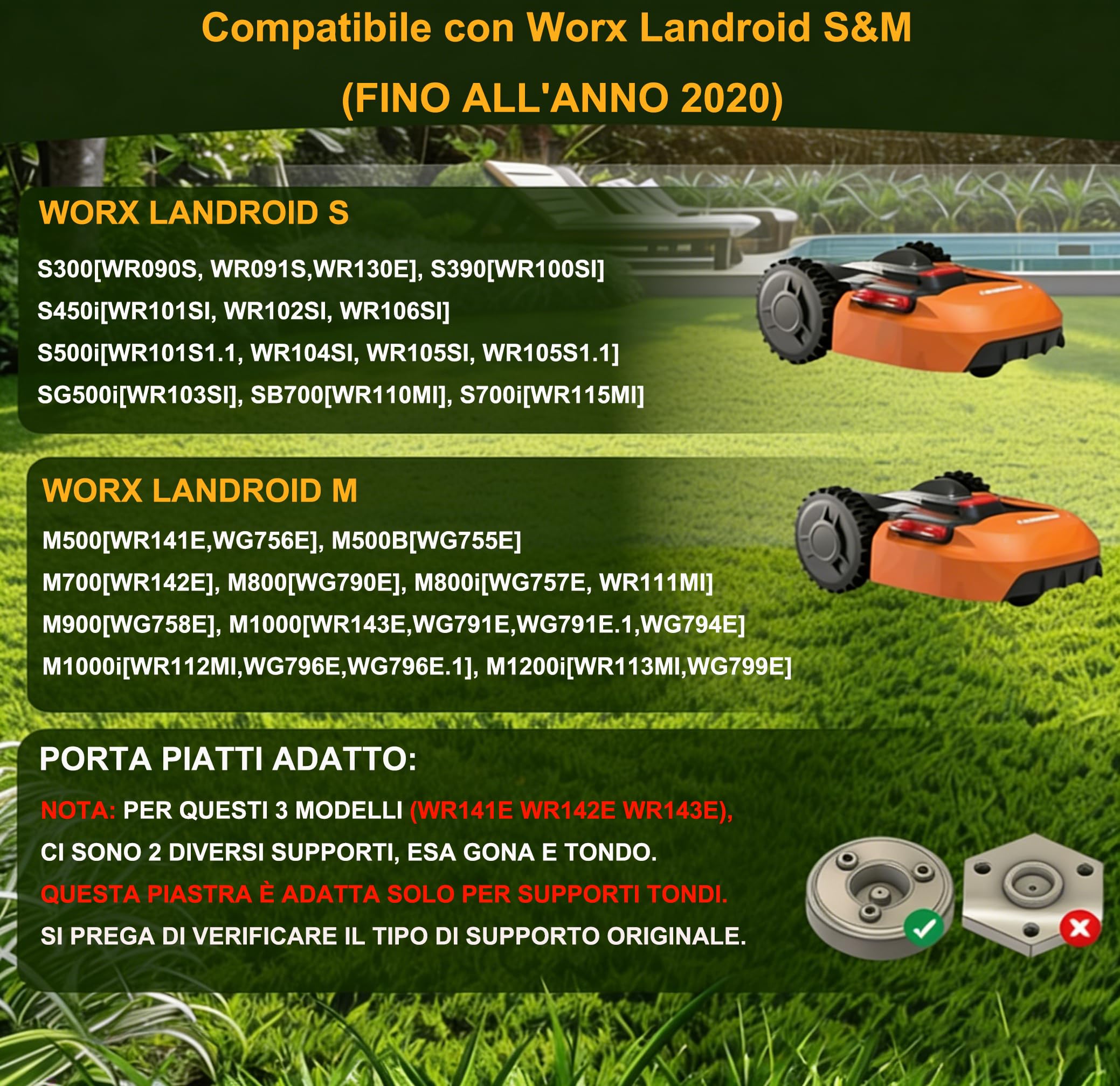 Dischi Lama + 6 Pezzi Lame Compatibili con Worx Landroid S&M (fino all'anno 2020), Landxcape, Kress, Compatibile con Einhell Freelexo
