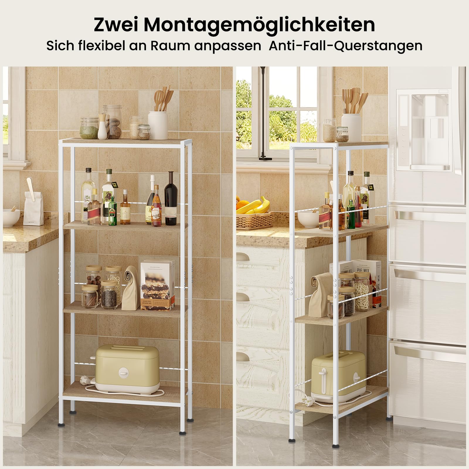 WOLTU Étagère Rangement, Étagère Étroite à 4 Niveaux, en MDF avec Cadre Métallique, Chêne Clair+Blanc, L50xP20xH110cm, RGB53whe
