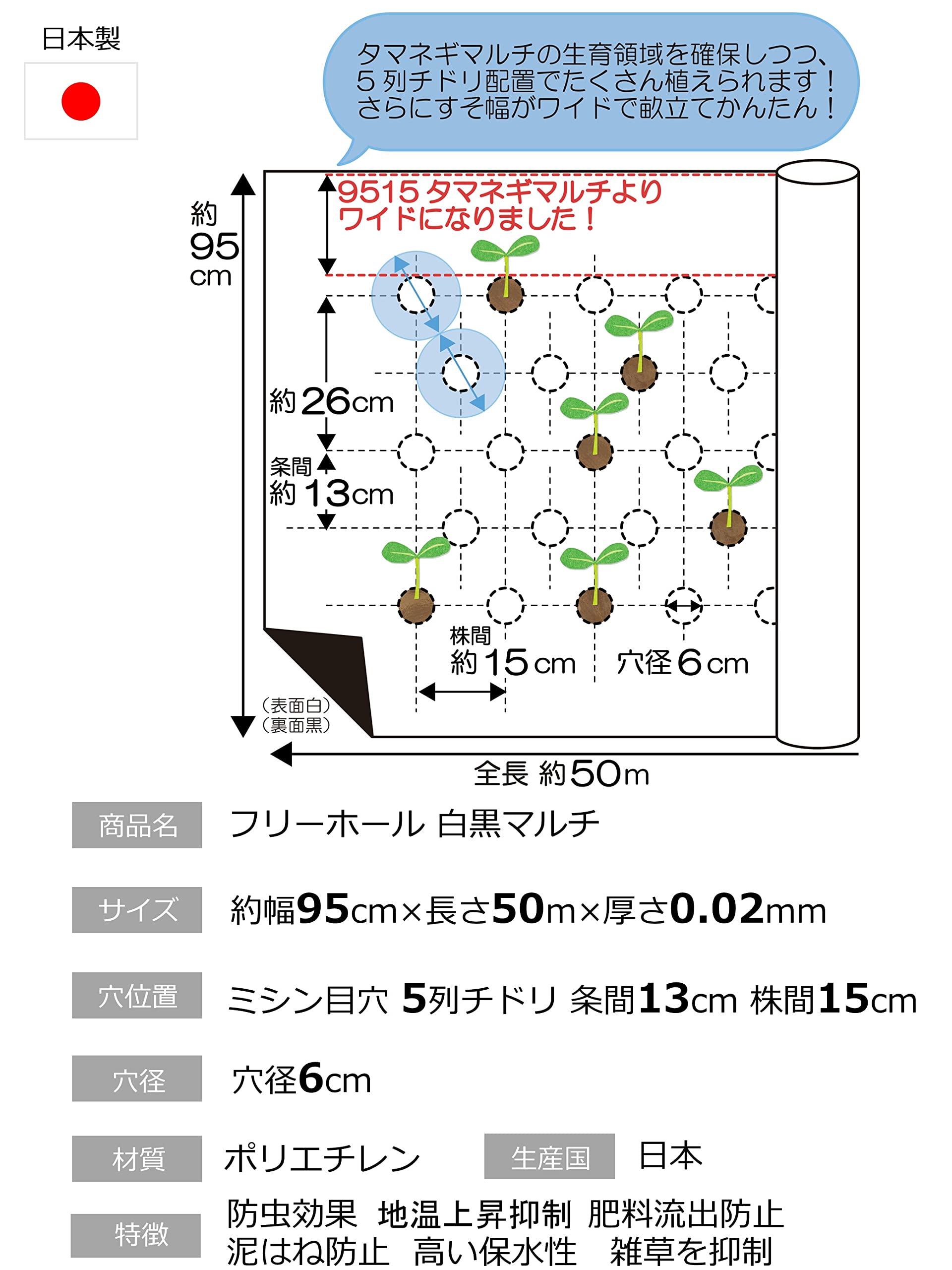 白黒マルチ幅67.5　４本セット Amazon.co.jp: 岩谷マテリアル 新フリーホール白黒マルチ 日本製 0.02