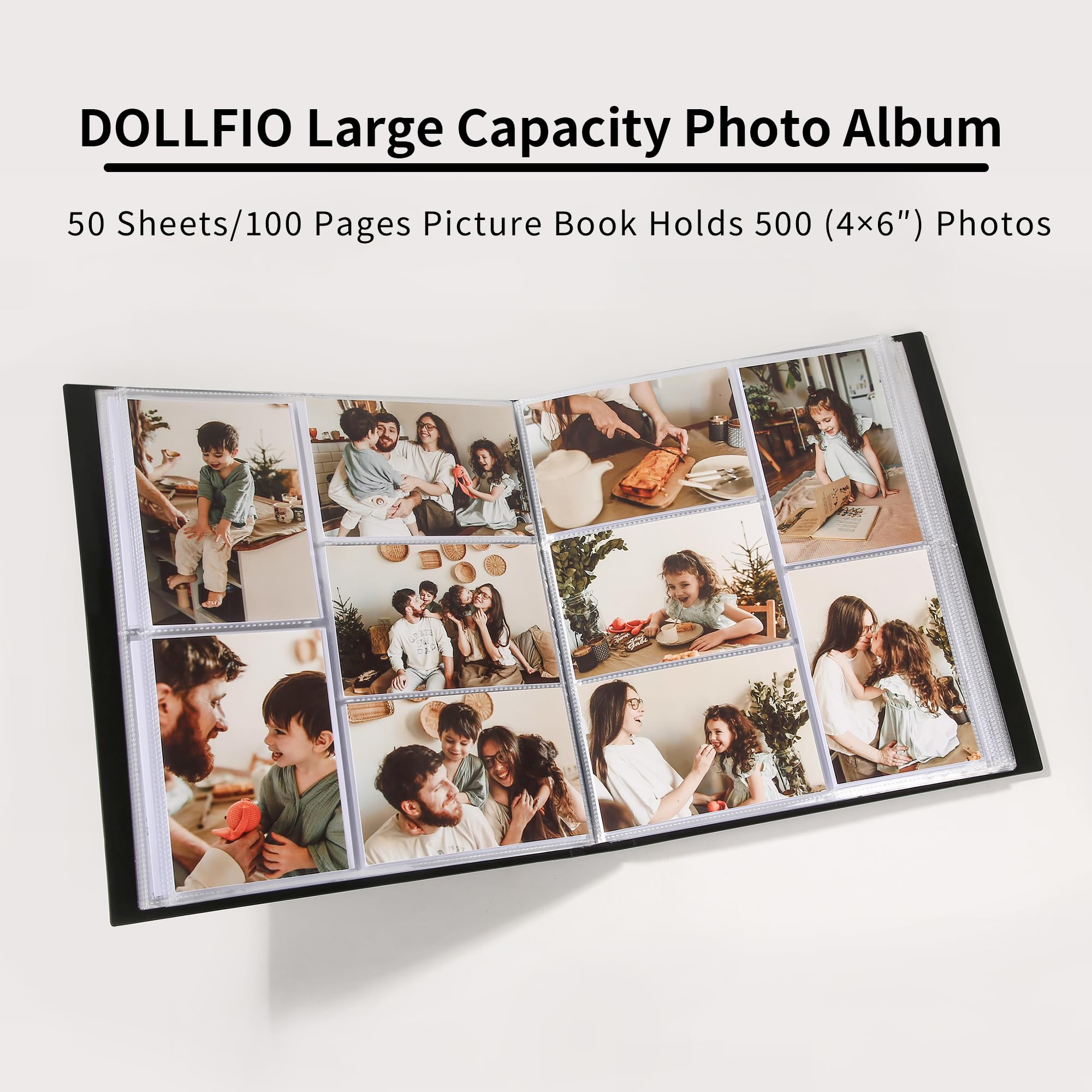 DOLLFIO Album na zdjęcia 4 x 6, 500 kieszeni, 2 szt., duża pojemność, książka z obrazkami z przednią szybą, skórzana okładka, album fotograficzny dla rodziny, dziecka, dzieci, na ślub, podróż